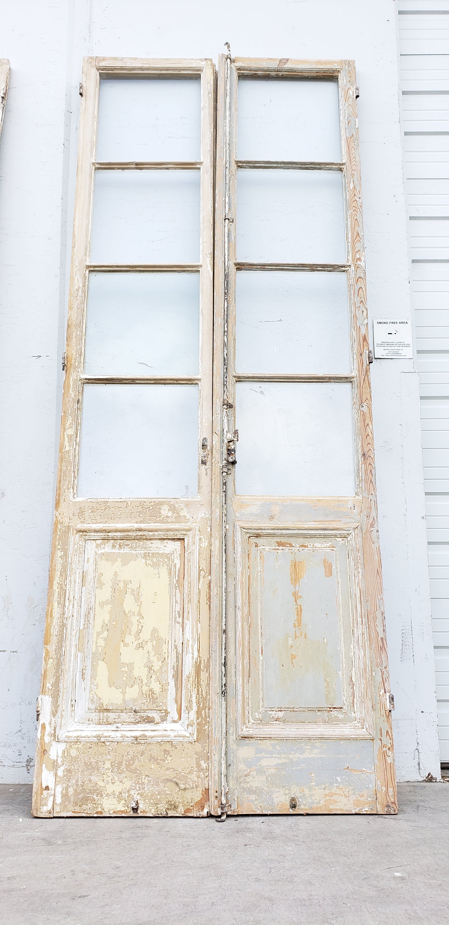 Pair of 4 Lite Stripped Wood French Antique Doors