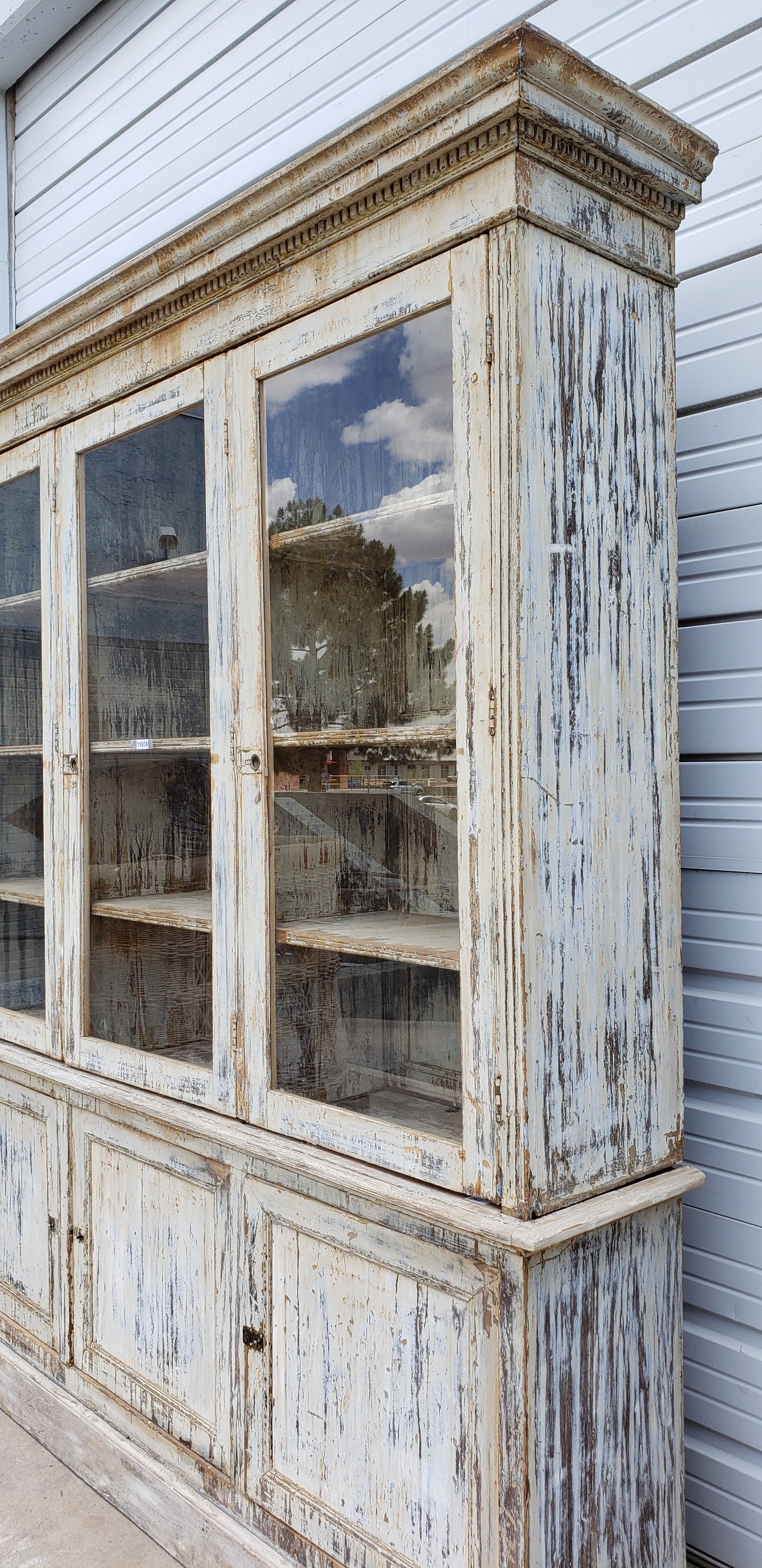 Antique 3-Section Painted Wood Display Cabinet