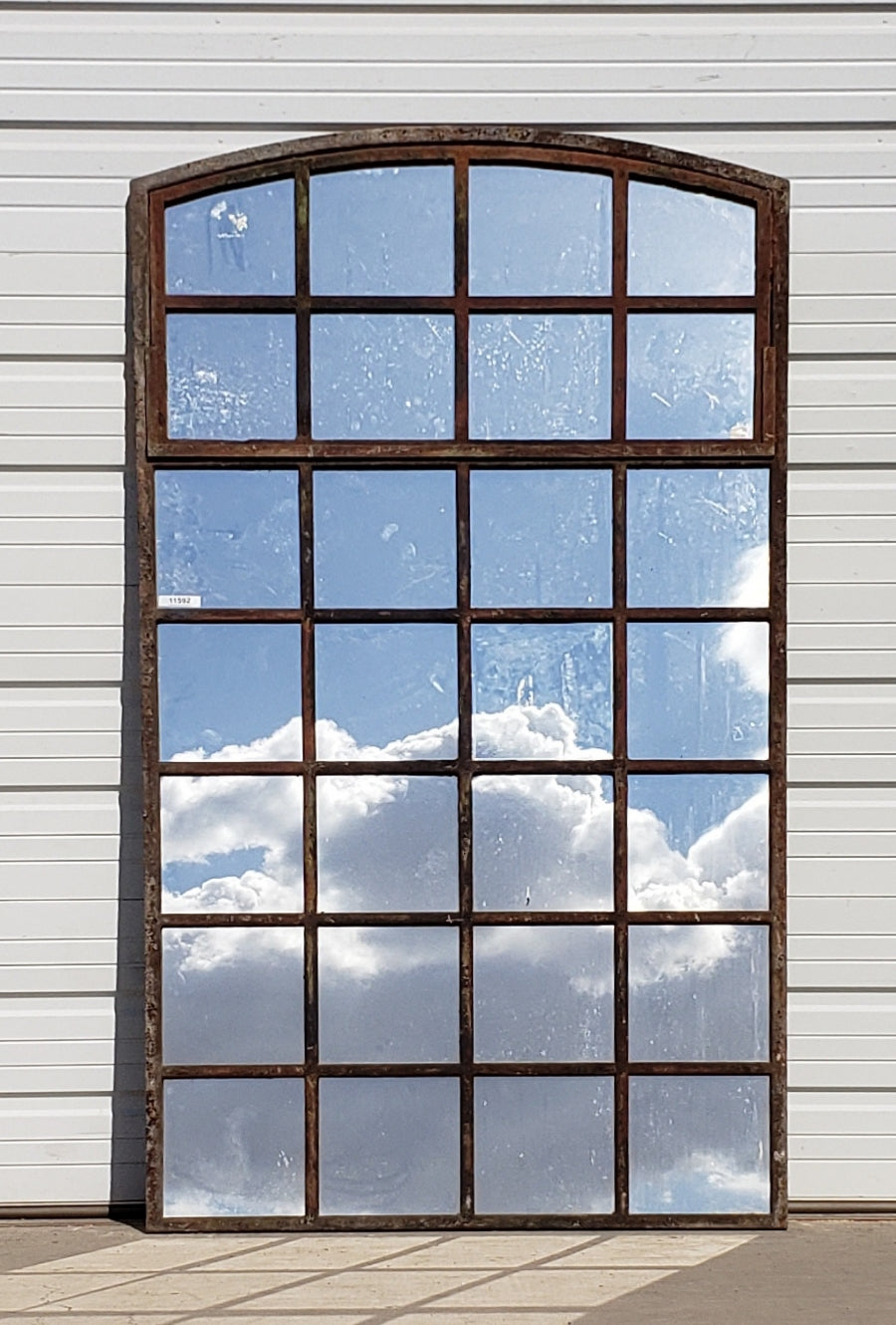28 Pane Repurposed Arched Iron Mirror