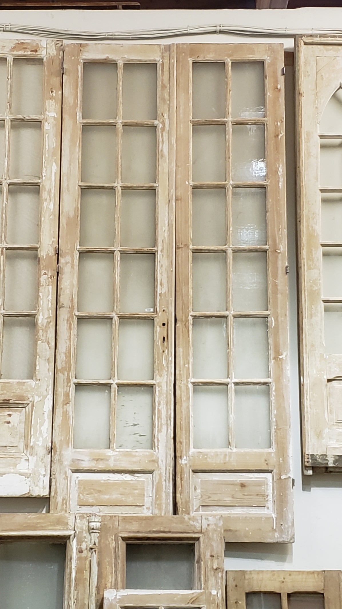 Pair of 12 Lite Washed Wood Antique French Doors