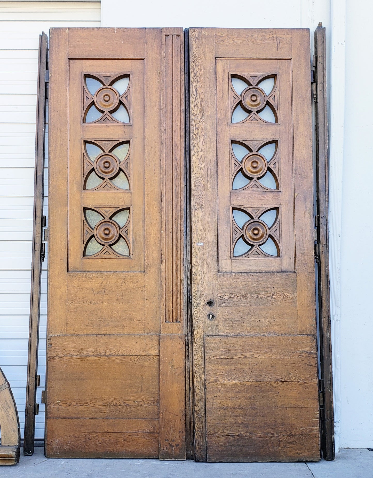 Antique Pair of Wood Carved Doors and Transom