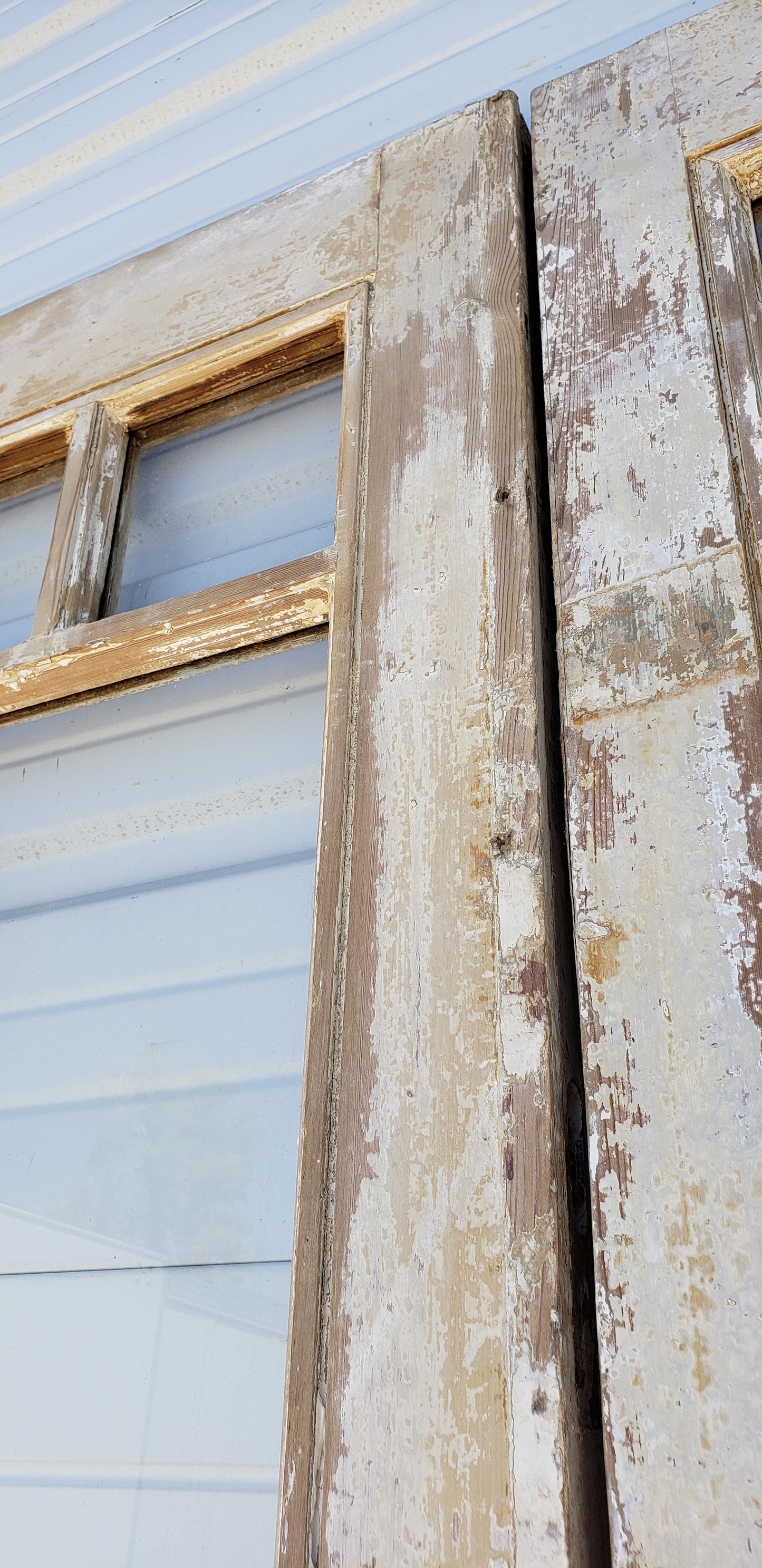 Pair of 5 Lite Washed Wood French Antique Doors