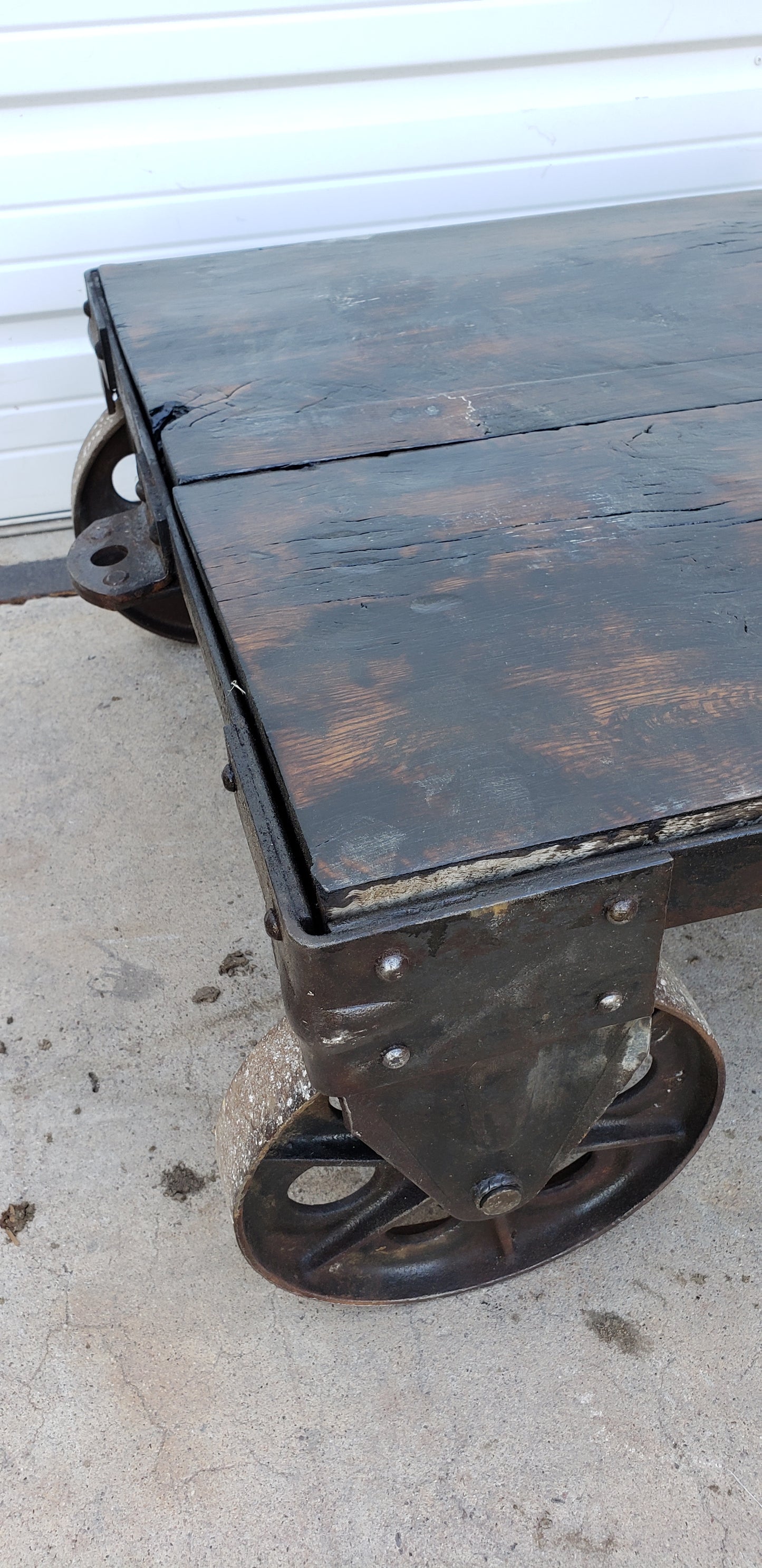 Dark Wood Cast Wheel Coffee Table Trolley