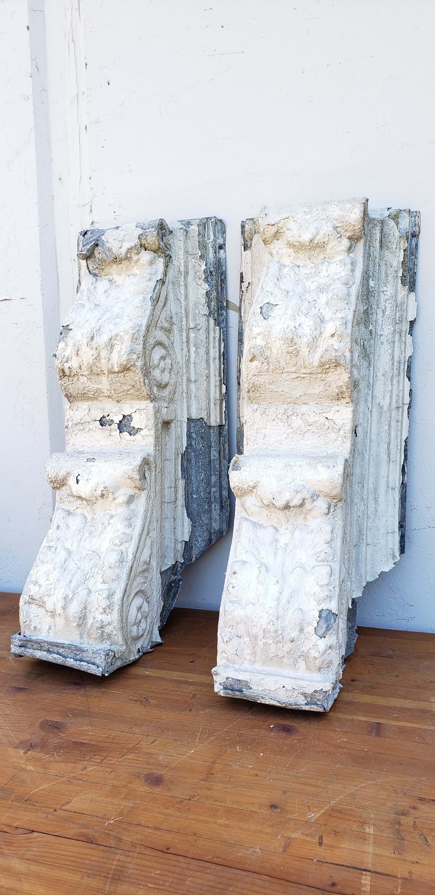 Pair of White Chippy Zinc Corbels