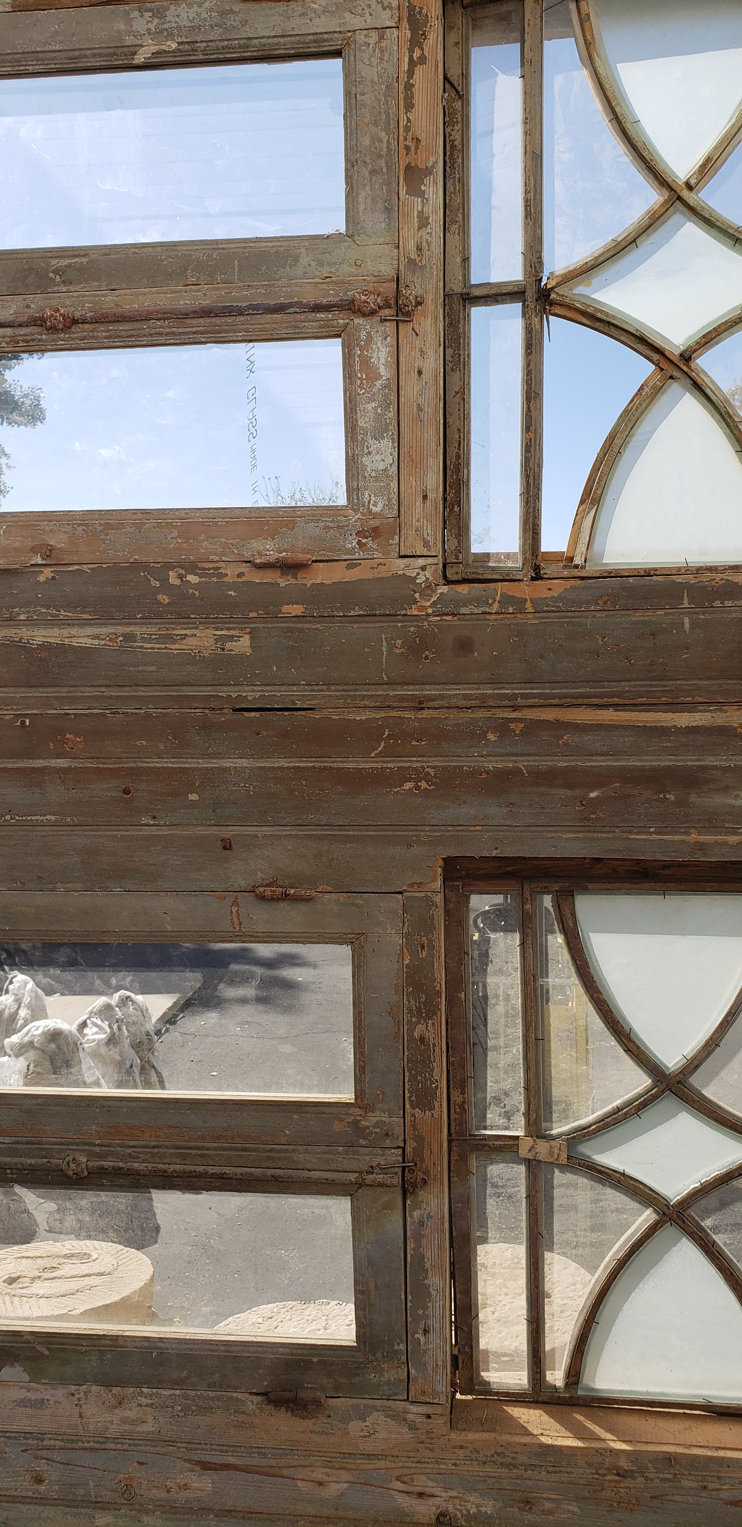 Set of 4 Rectangle Panel Carved Wooden Windows and Shutters with Transom