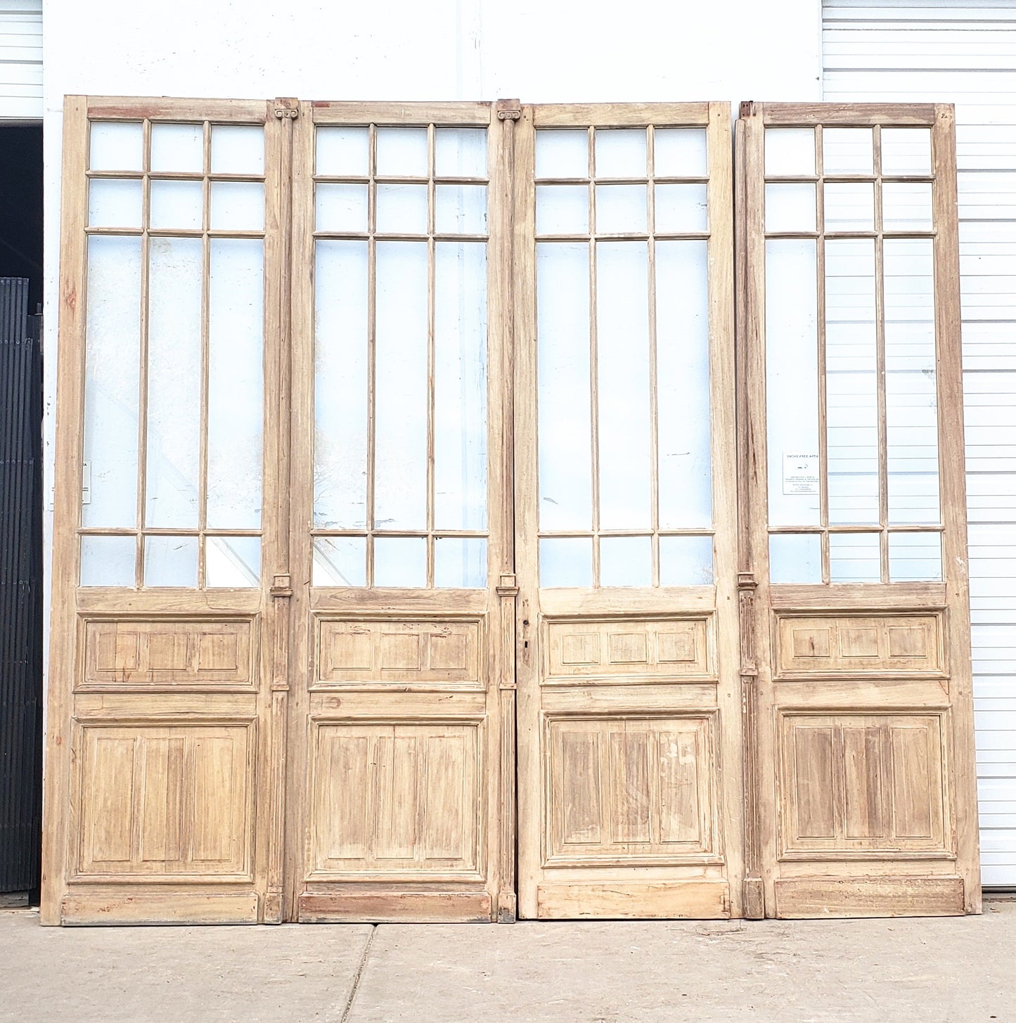 Set of 4 two Panel 12 Lite Natural Wood French Doors with Transom