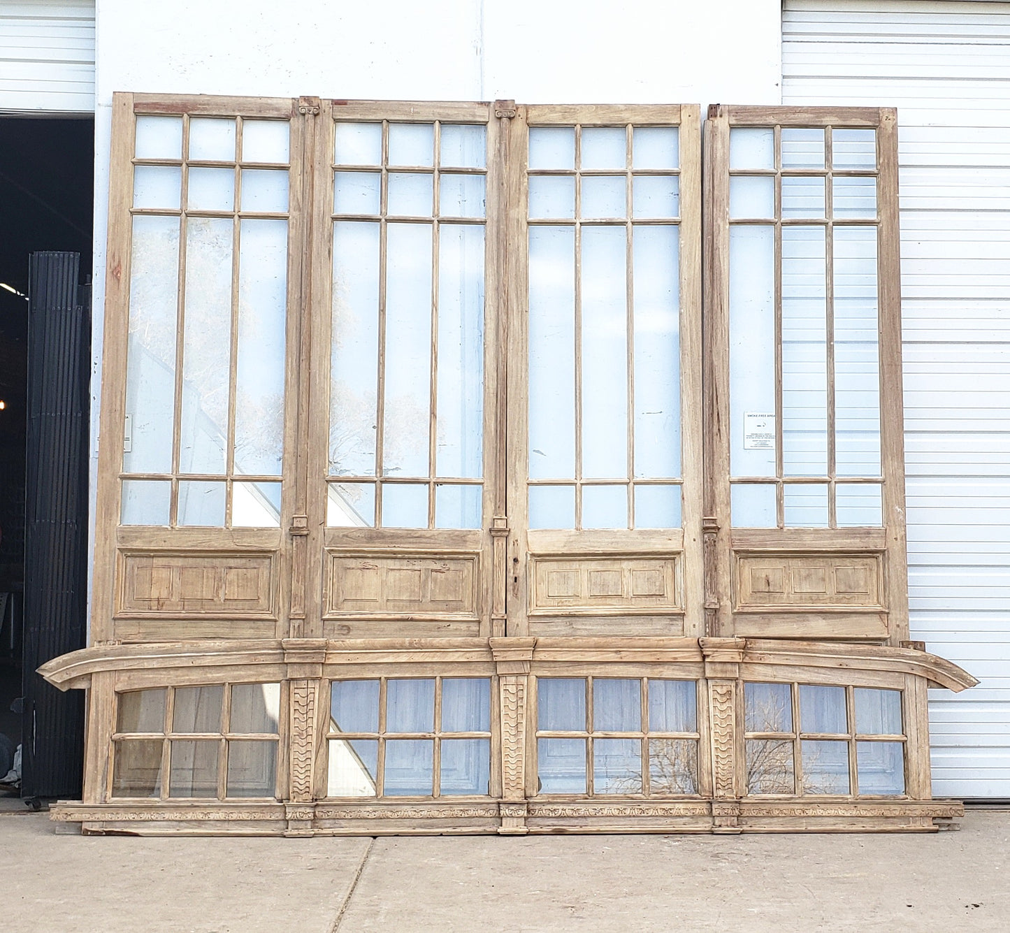 Set of 4 two Panel 12 Lite Natural Wood French Doors with Transom