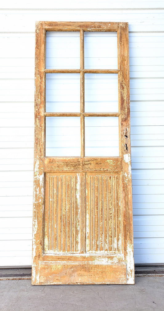Antique Beaded Panel 6 Lite Glass Single Wood Door