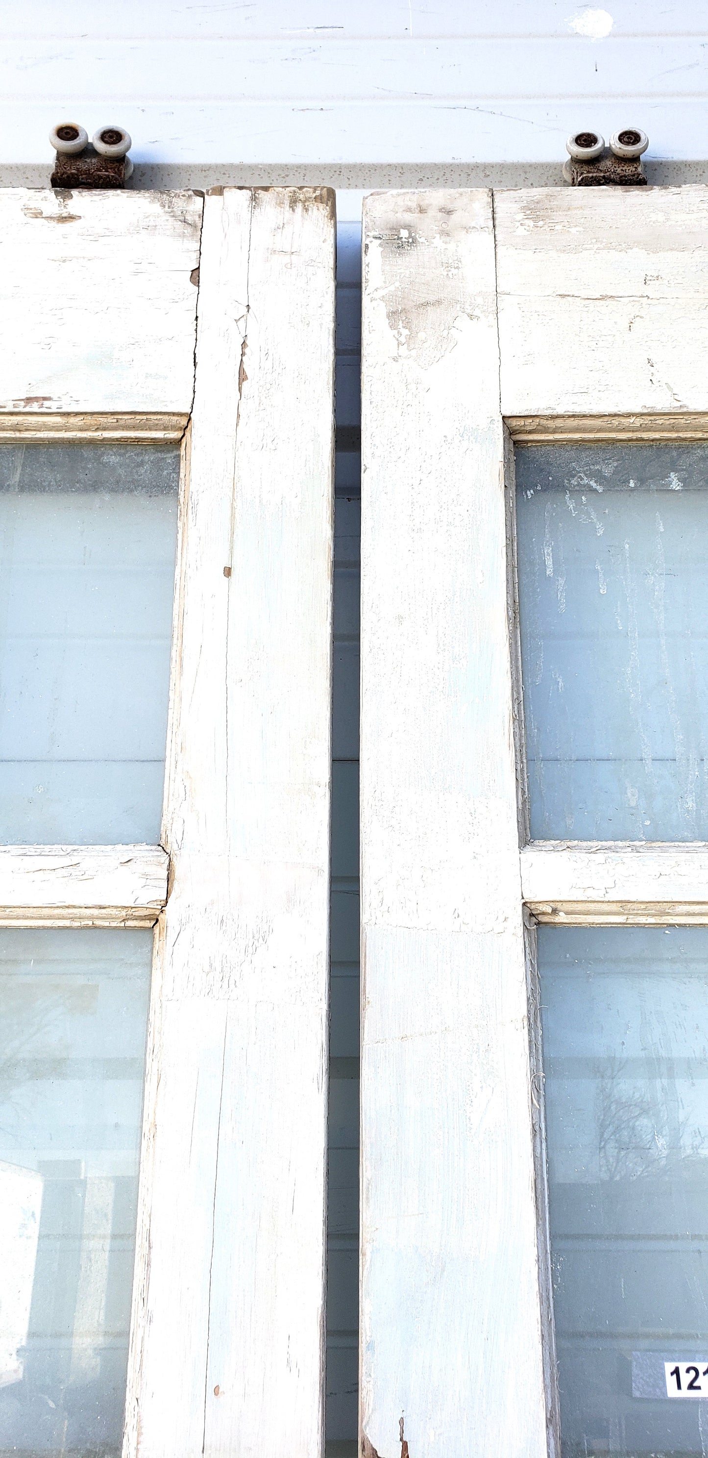 Pair of 15 Lite White Wood Sliding French Antique Doors
