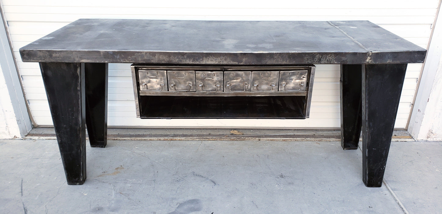Industrial 6 Drawer Heavy Steel Island Work Table