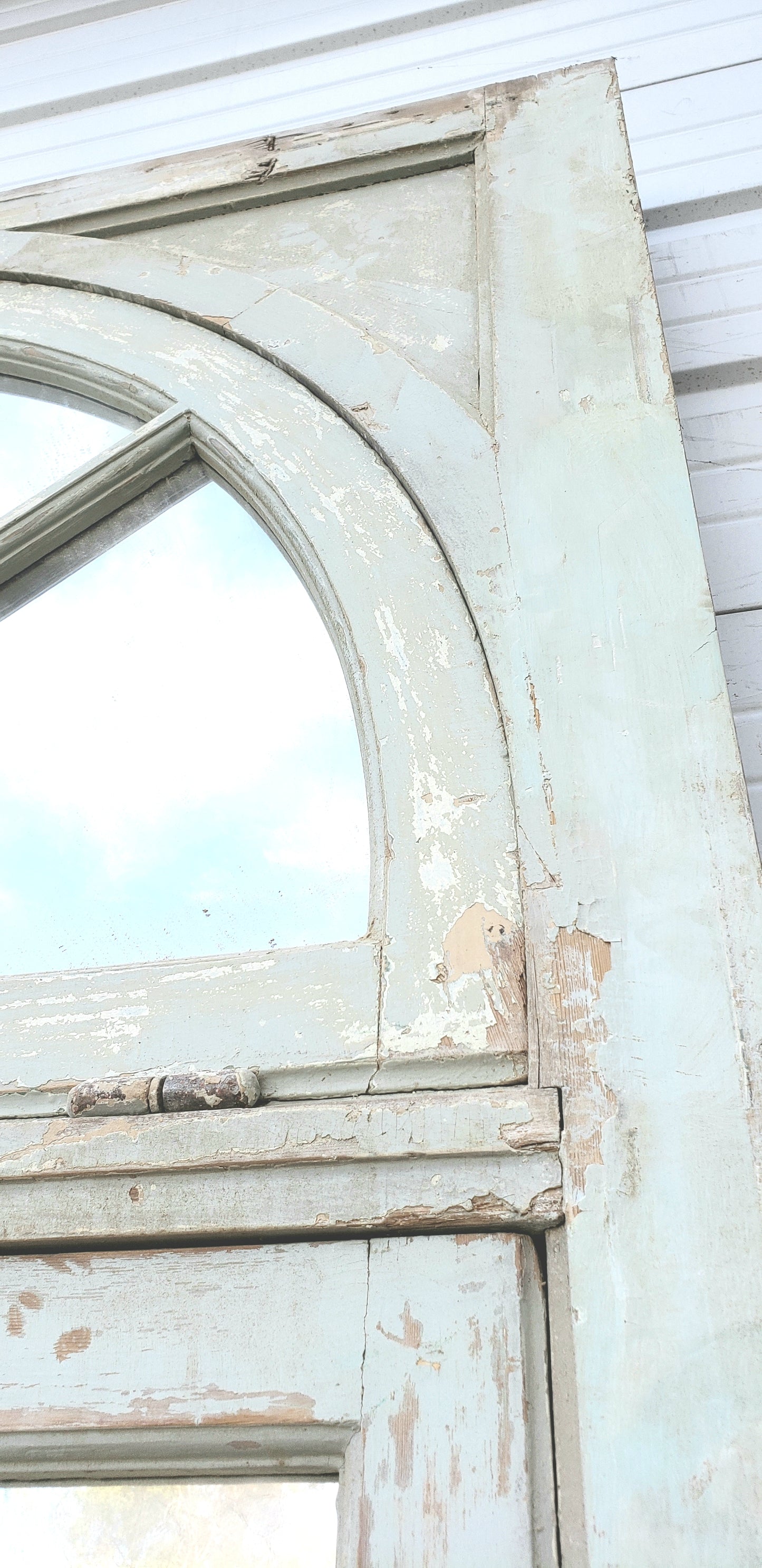 Pair of 8 Pane Mirrored French Windows with Arched Style Transom