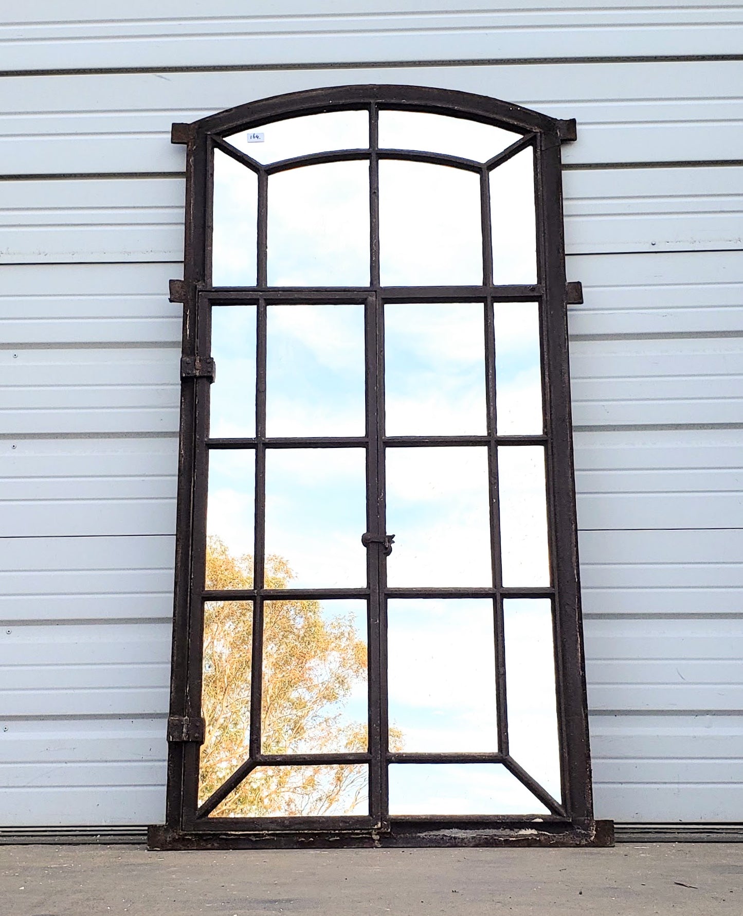 20 Pane Repurposed Arched Metal Mirror