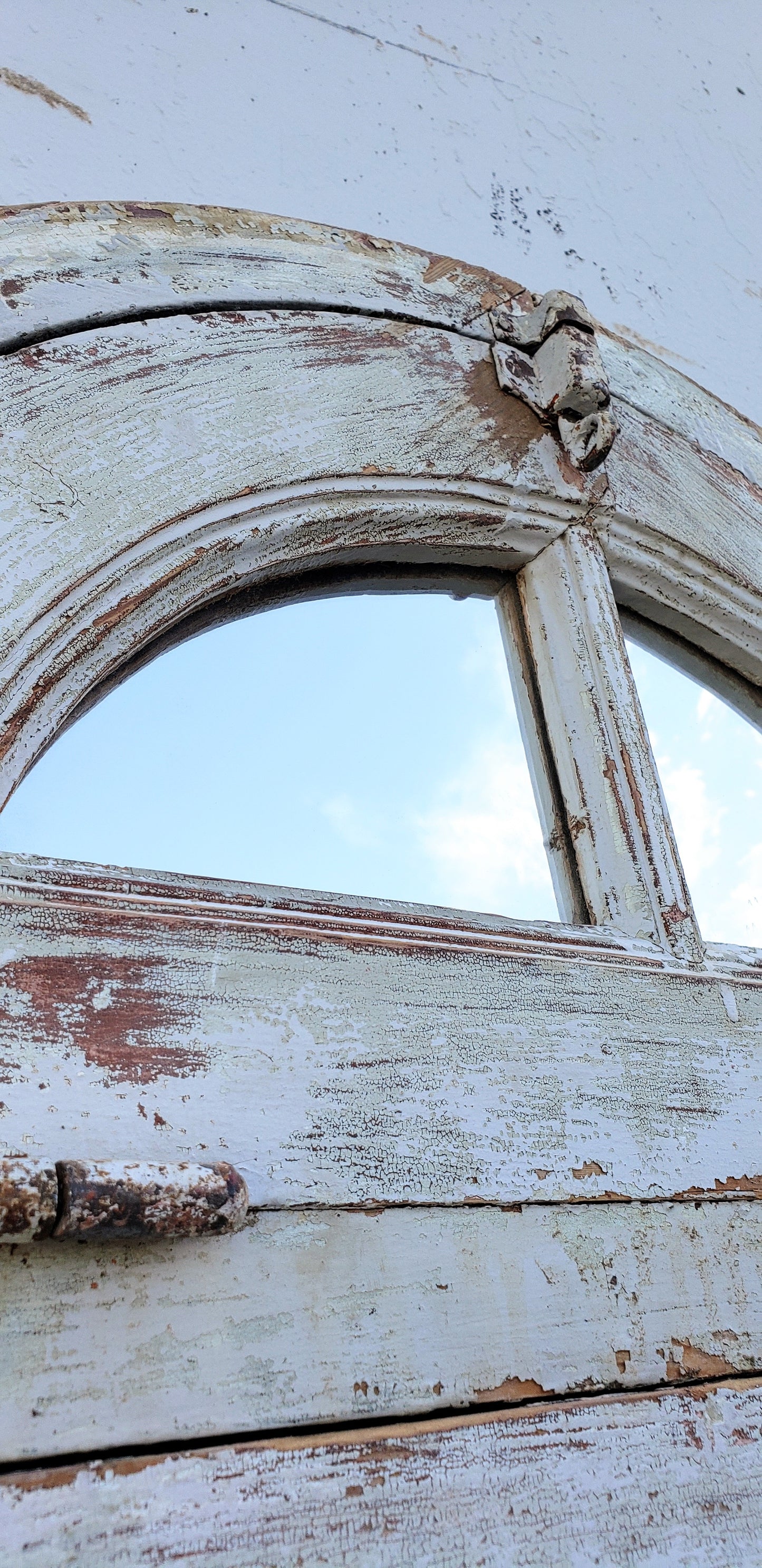 14 Pane Repurposed Arched Mirrored Window with Transom