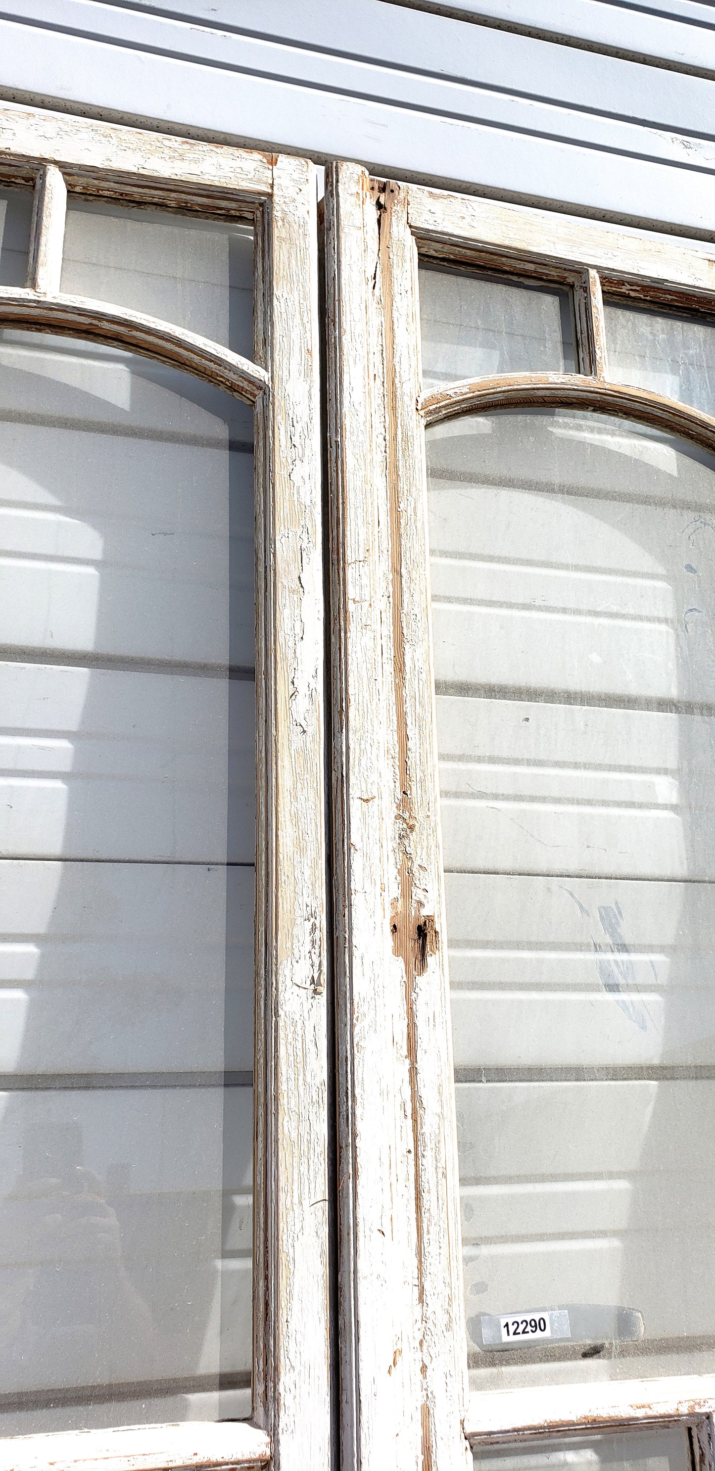 Pair of 2 Panel 7 Lite Washed Wood French Antique Doors