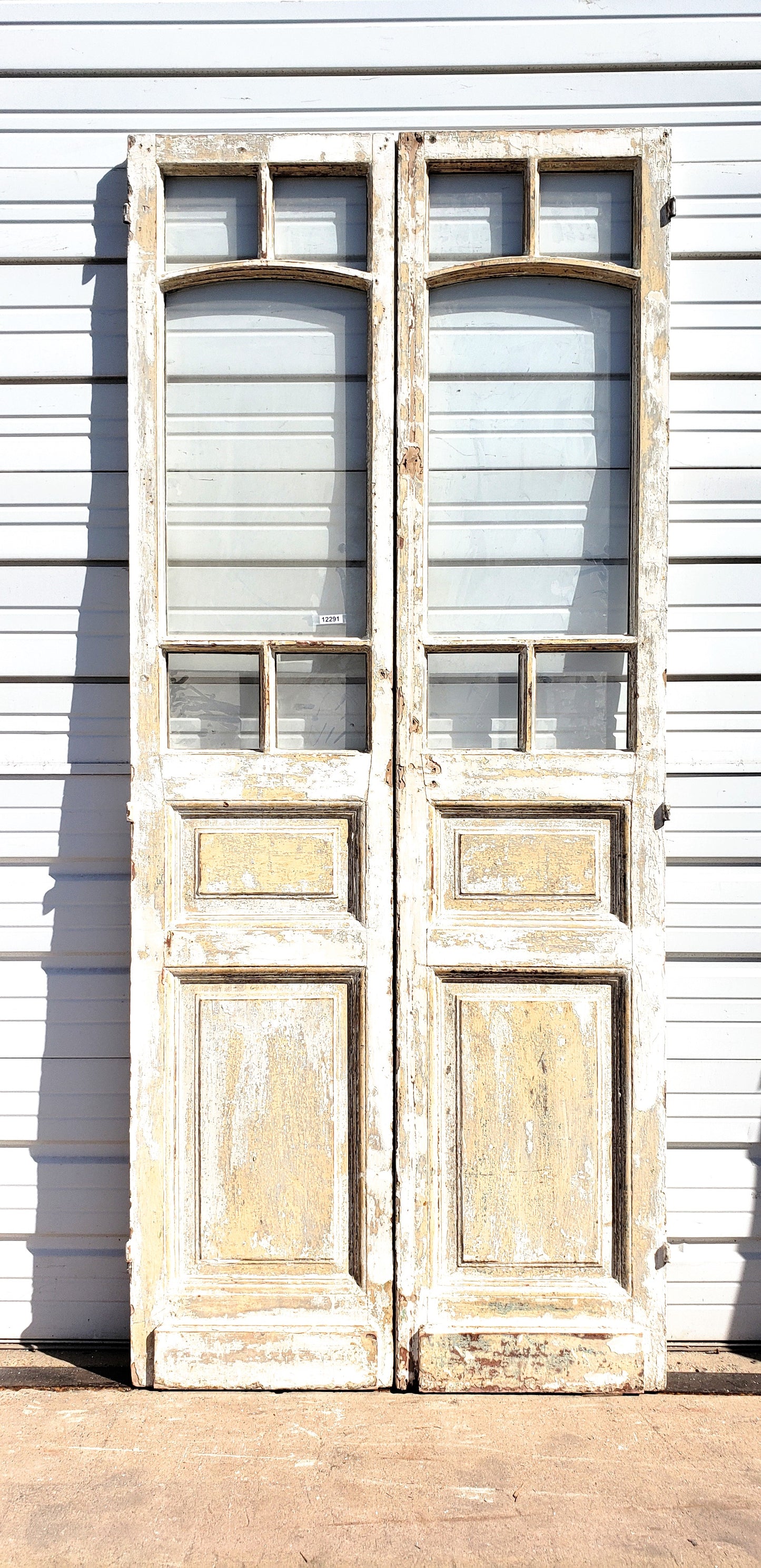 Pair of 2 Panel 5 Lite Washed Wood French Antique Doors