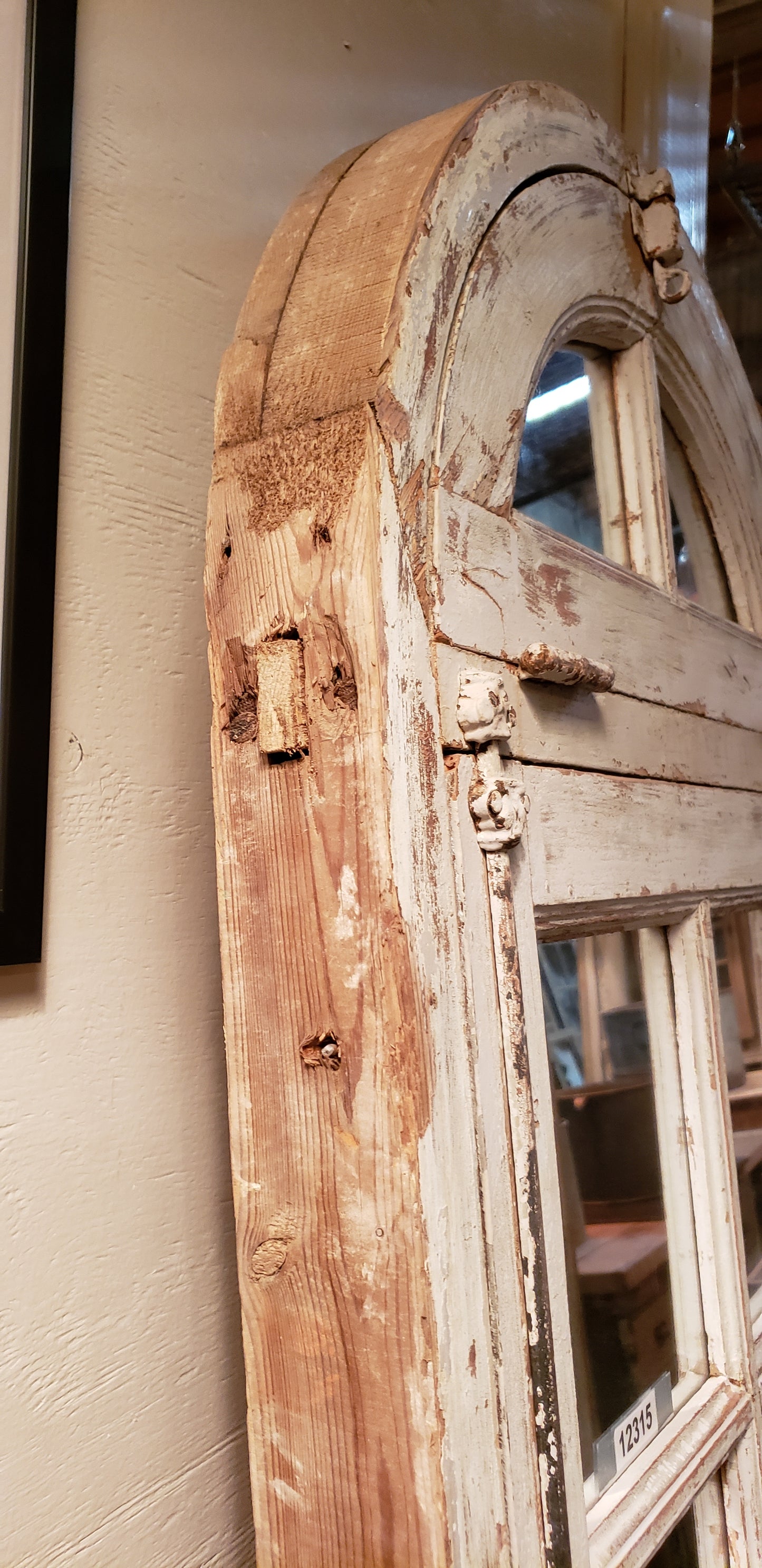 14 Pane Repurposed Arched Mirrored Window with Transom