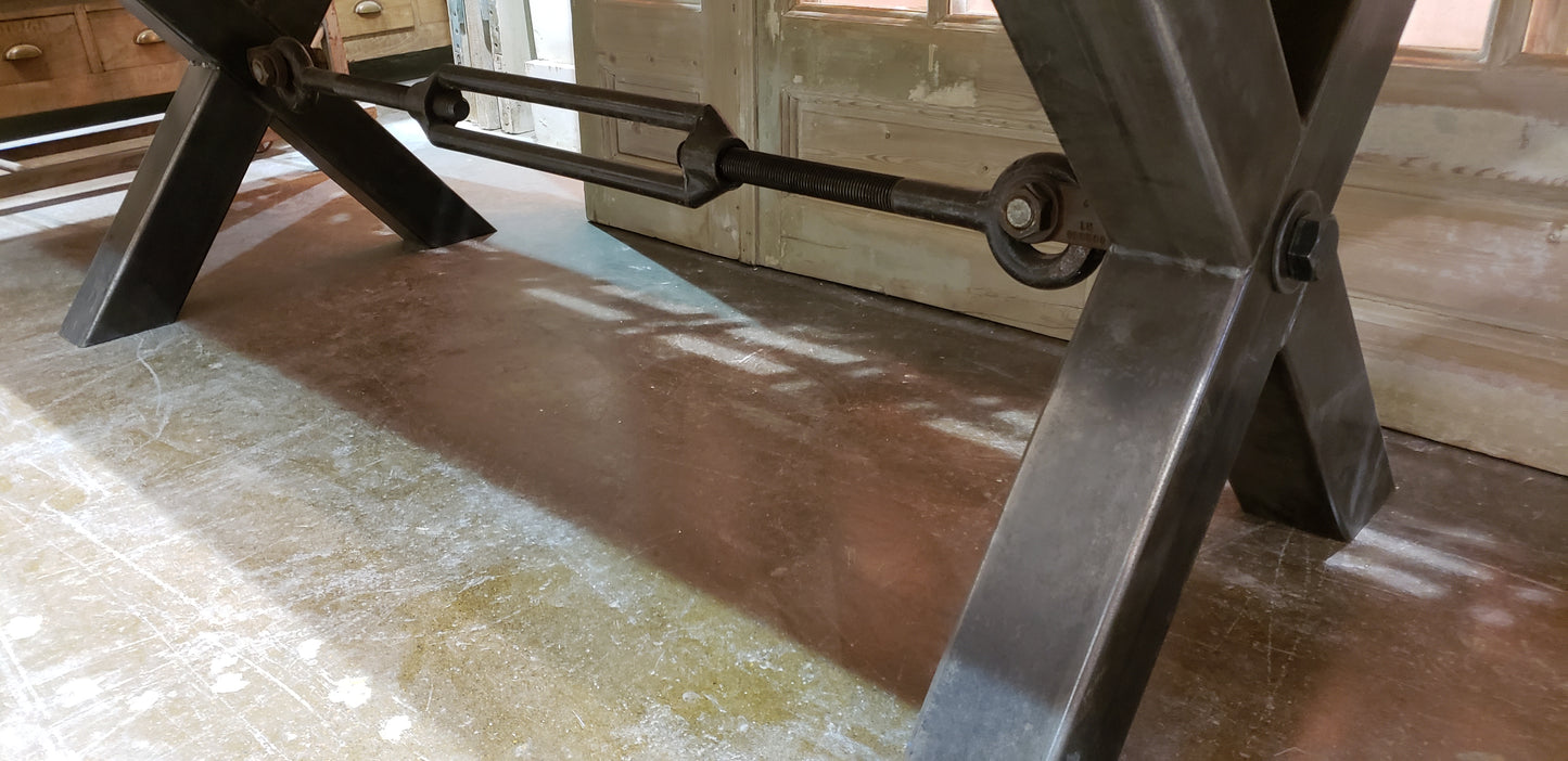 X Base Table with Reclaimed Wood Top