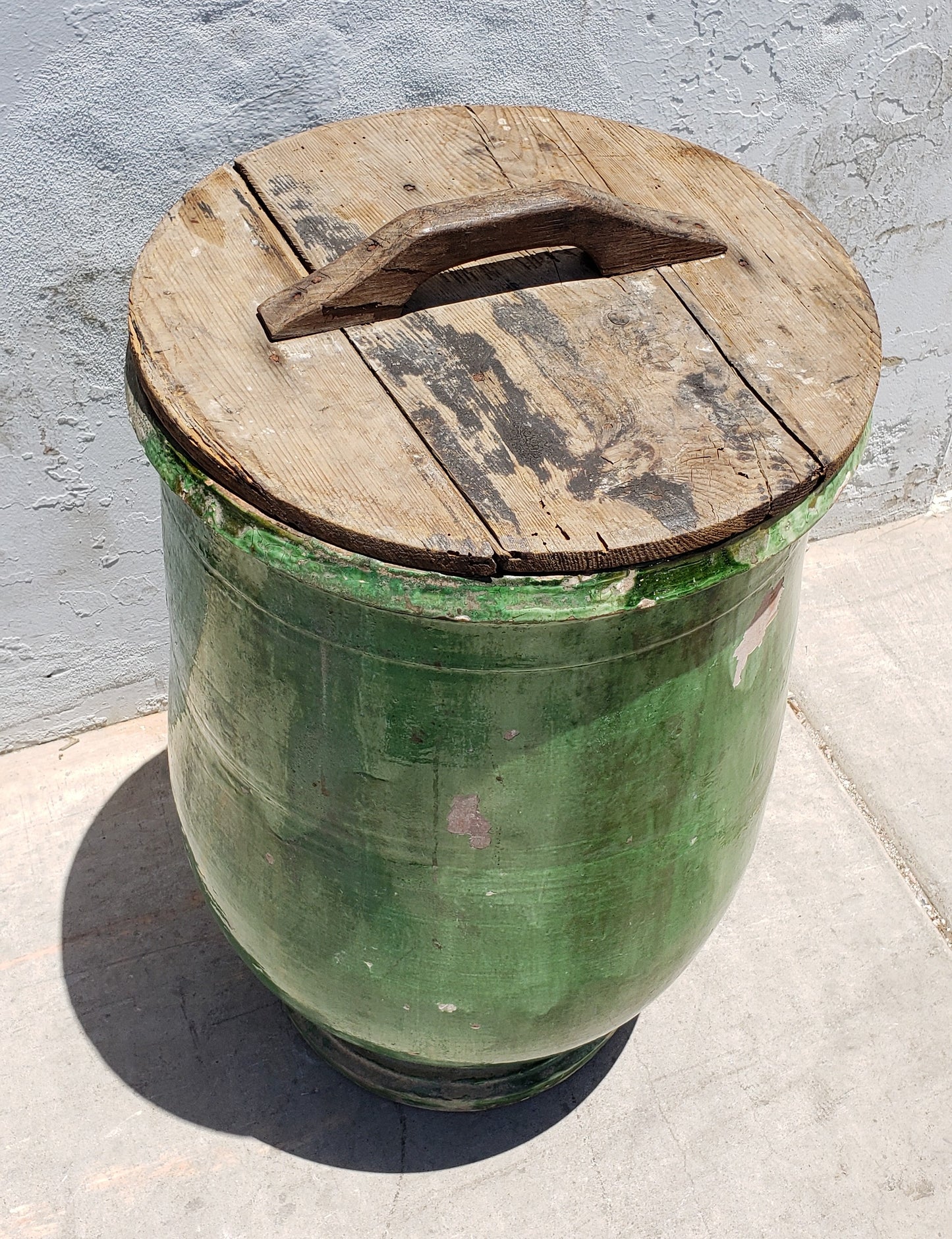 Large Anduze Green Glazed Storage Crock with Lid From Provence