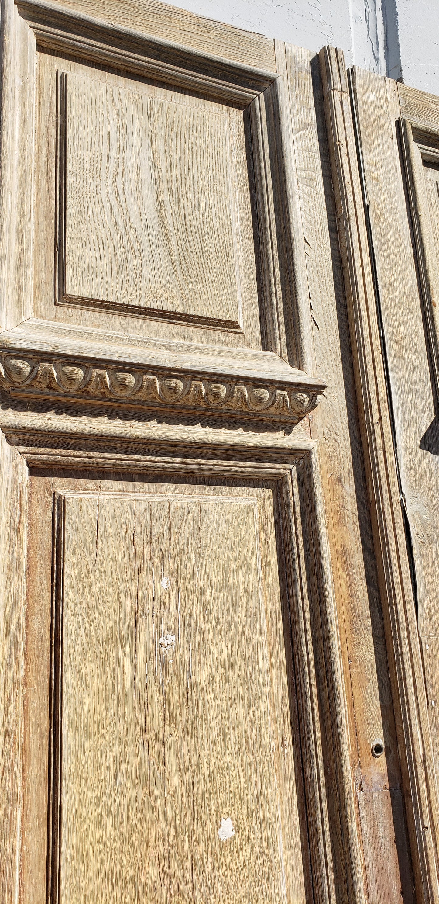 Pair of Antique 3 Panel Washed Wood Doors