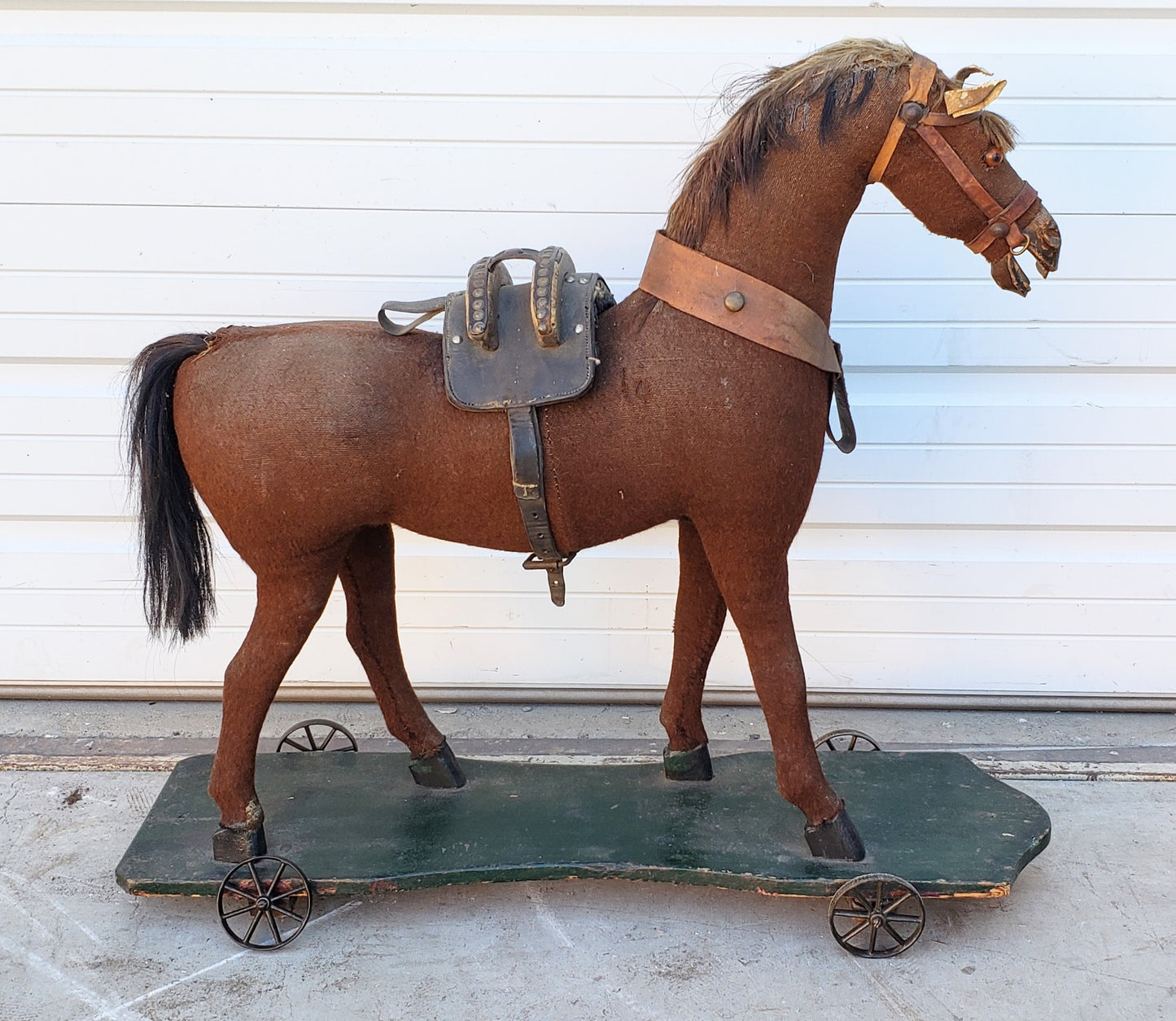 Antique Children's Felt Horse Figure on Wheels