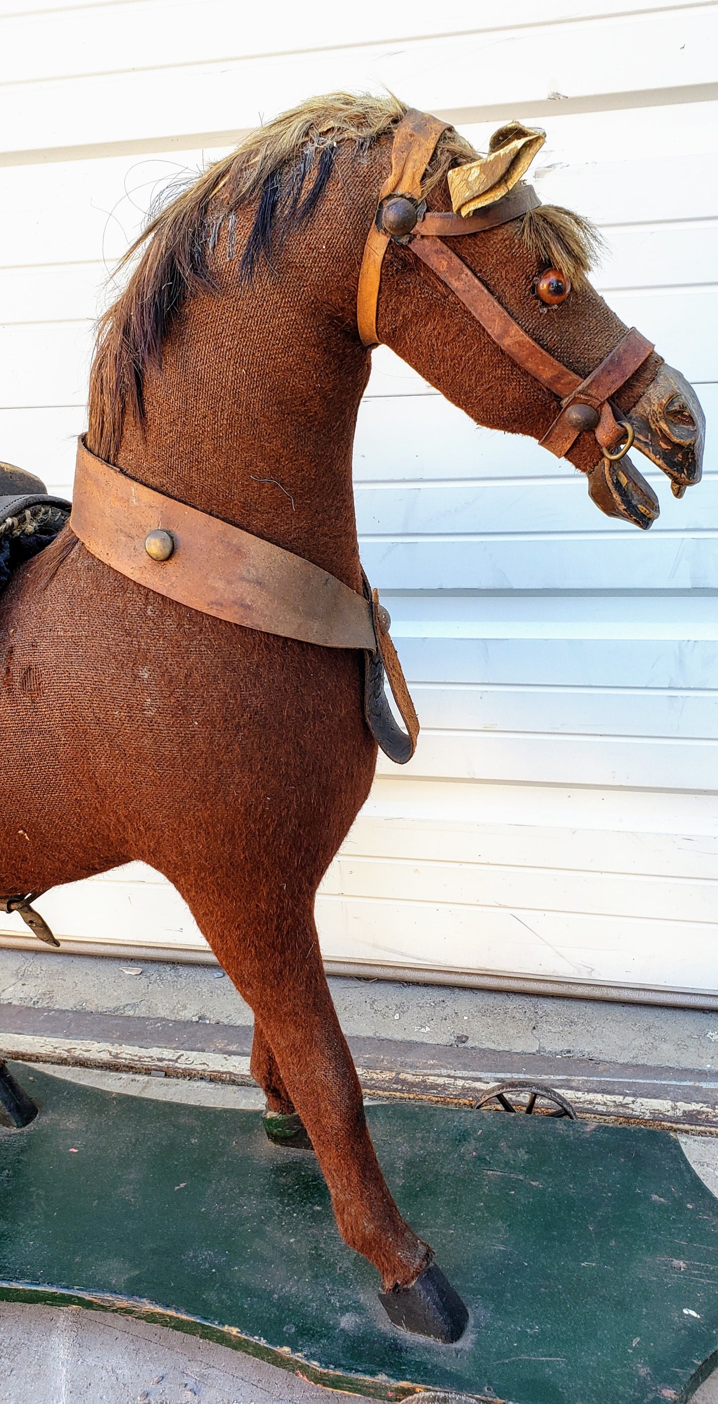 Antique Children's Felt Horse Figure on Wheels