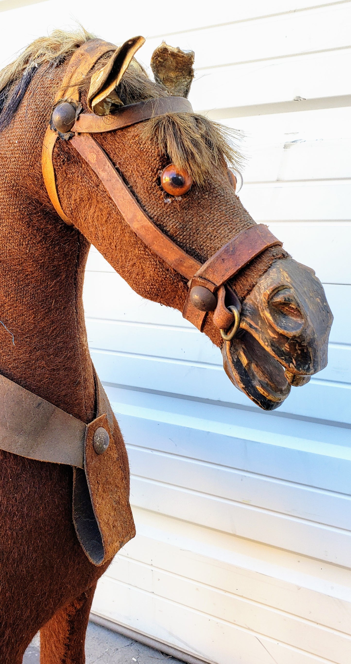 Antique Children's Felt Horse Figure on Wheels