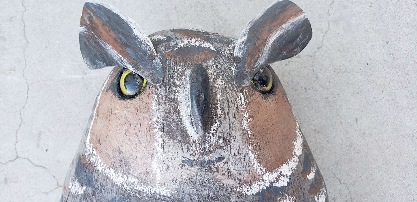 Brown Wood Folk Art Owl/Bird Figure