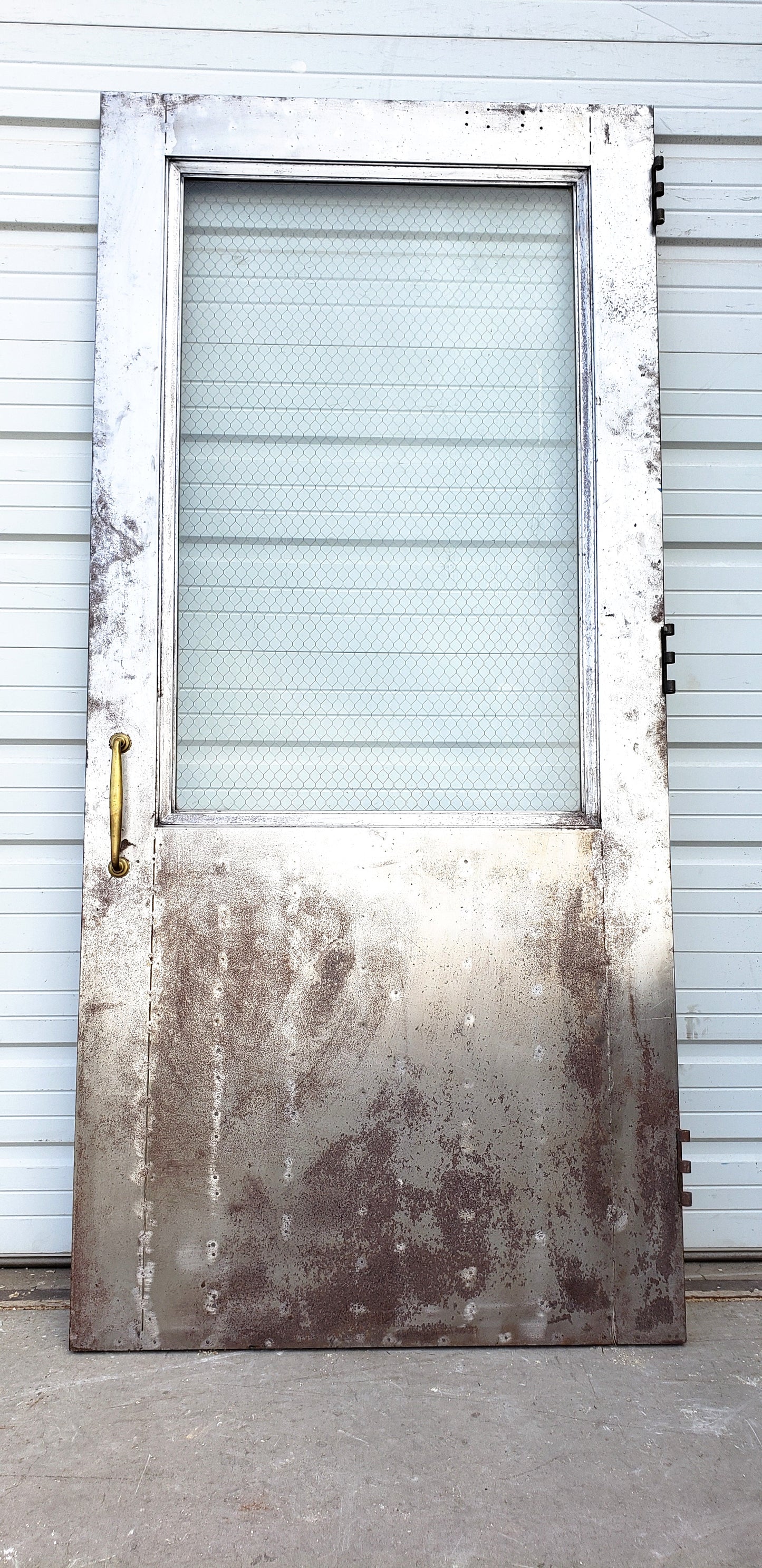 Oversized Single Metal Door with Chicken Wire Glass