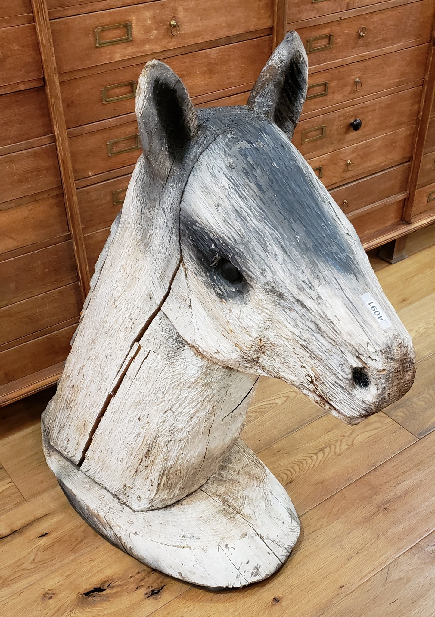 White Wood Horse Head Folk Art