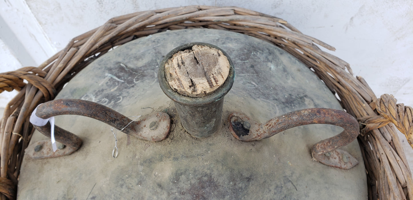 Copper Jug in Wicker Basket from L'isle sur la Sorgue