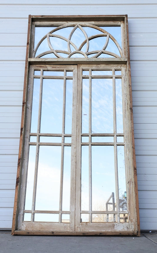 Pair of Mirrored Antique Doors/Windows with Flower Transom