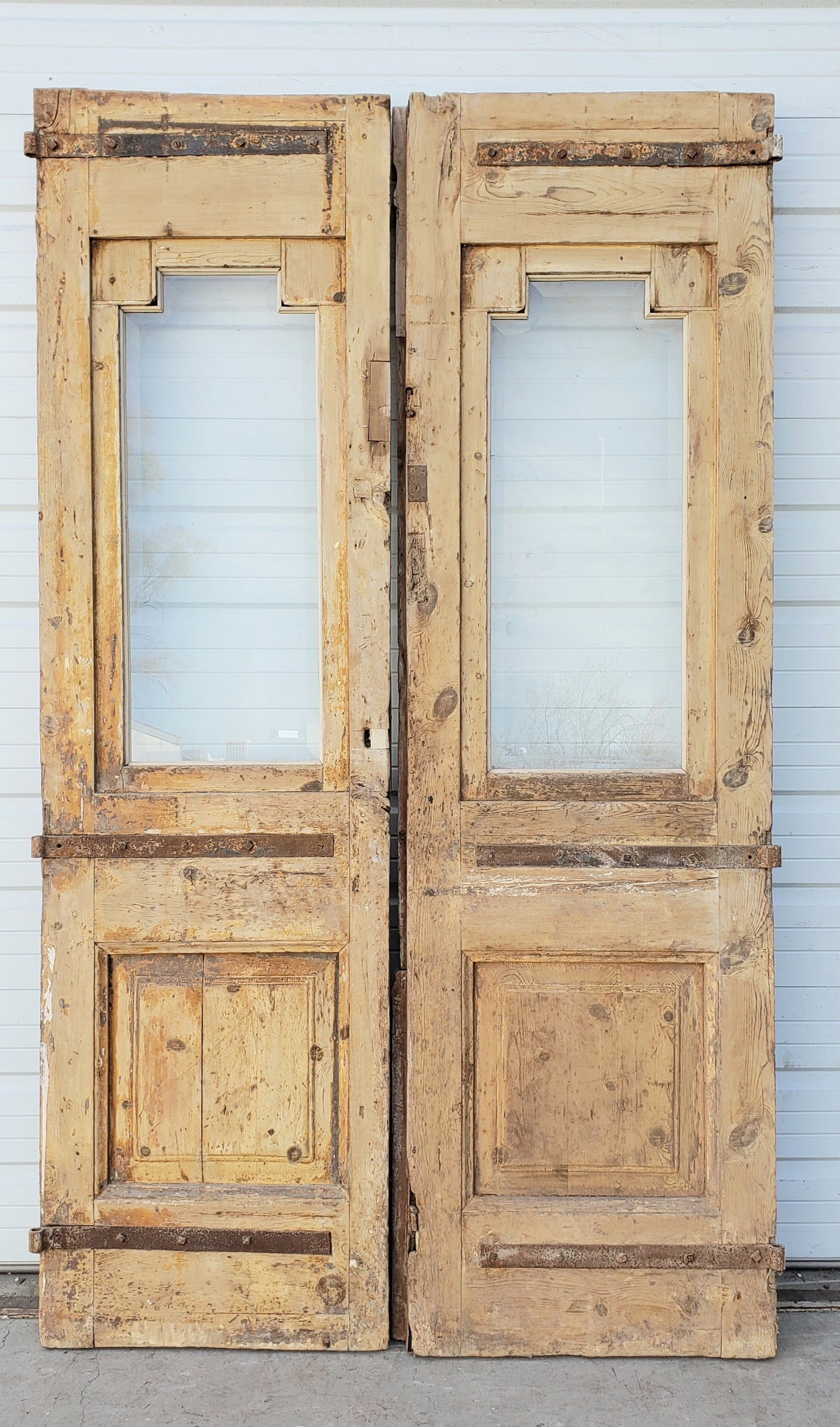 Pair of Wood Single Lite Carved Antique Doors