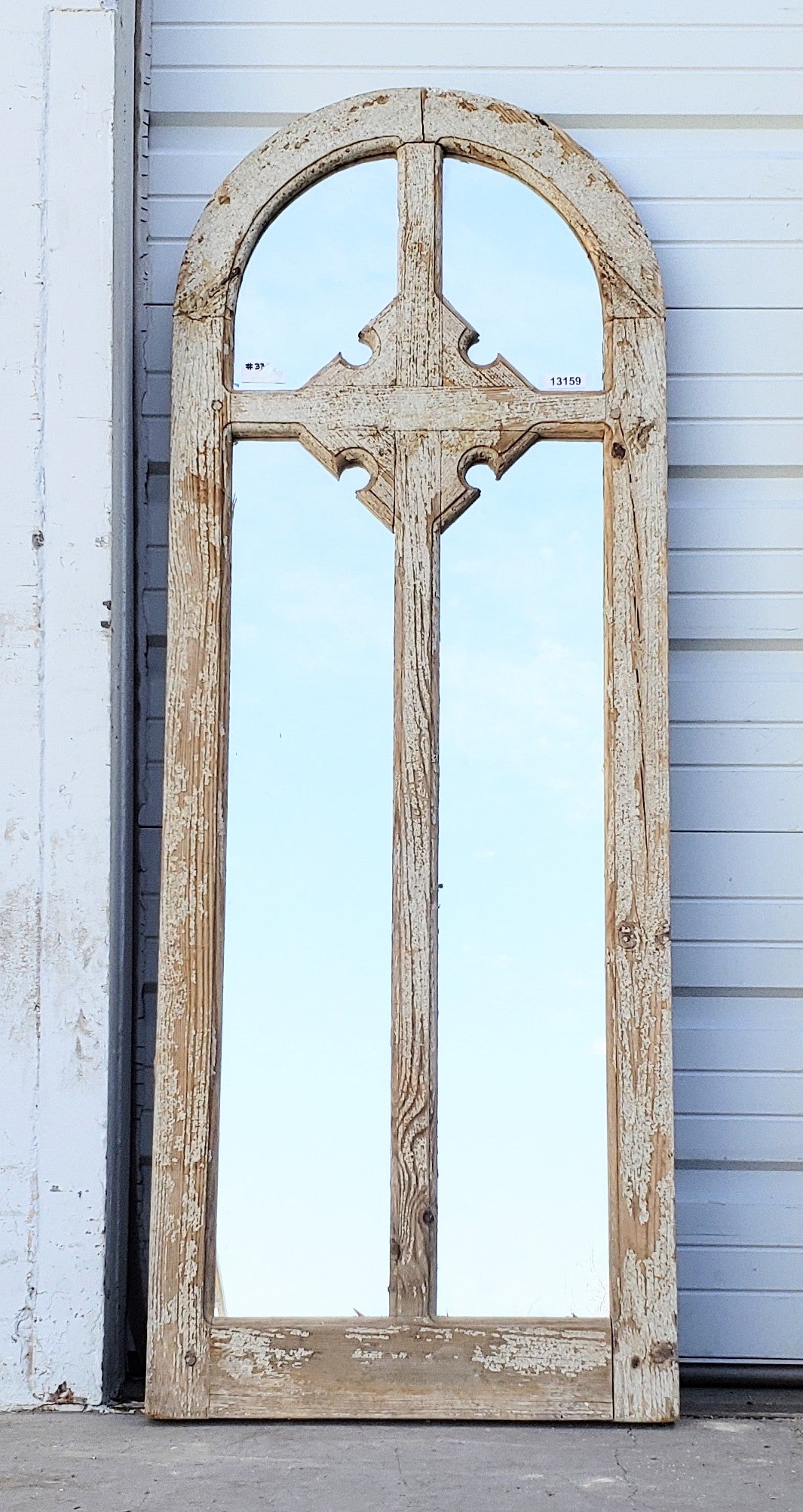 Washed Wood Arched Mirrored Windows with 4 Panes