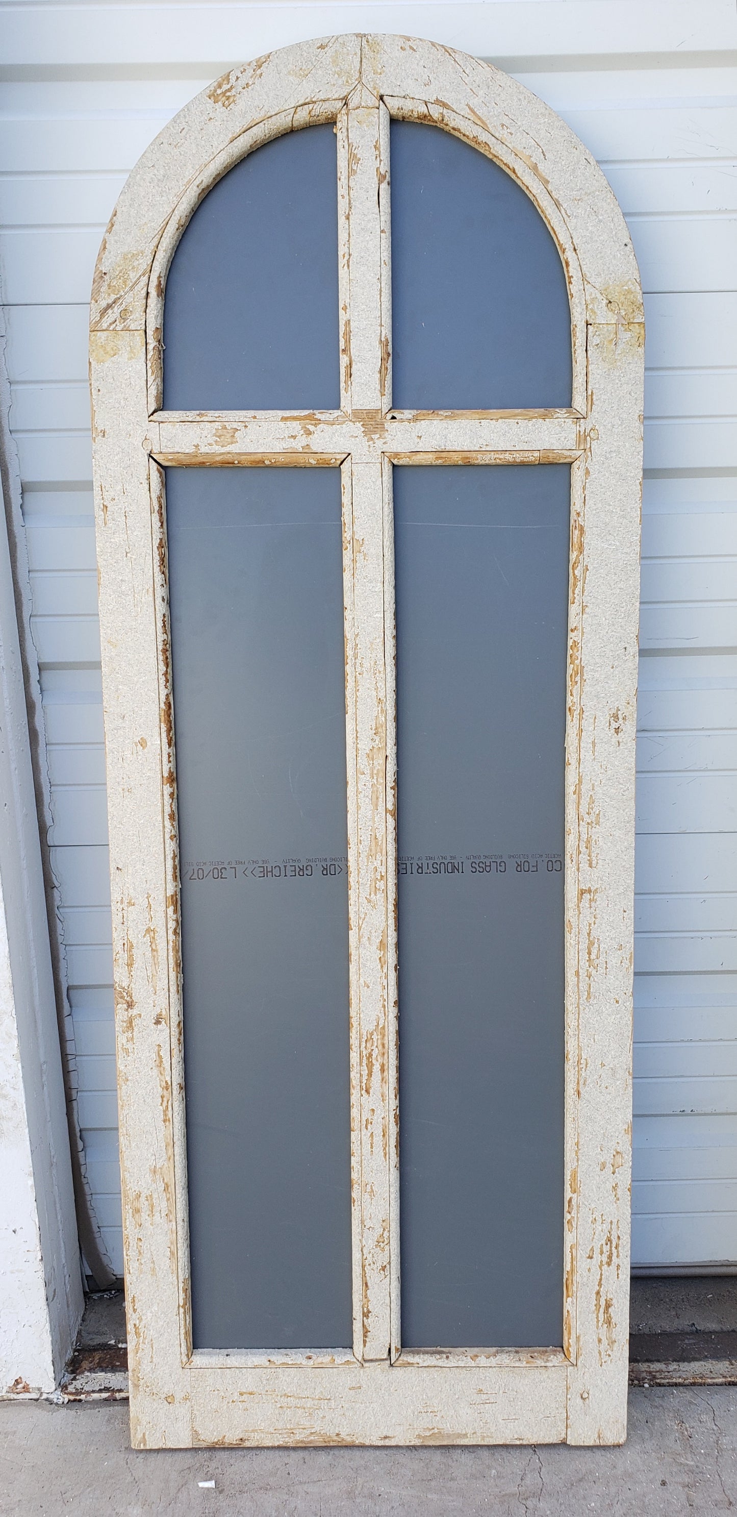 Washed Wood Arched Mirrored Windows with 4 Panes