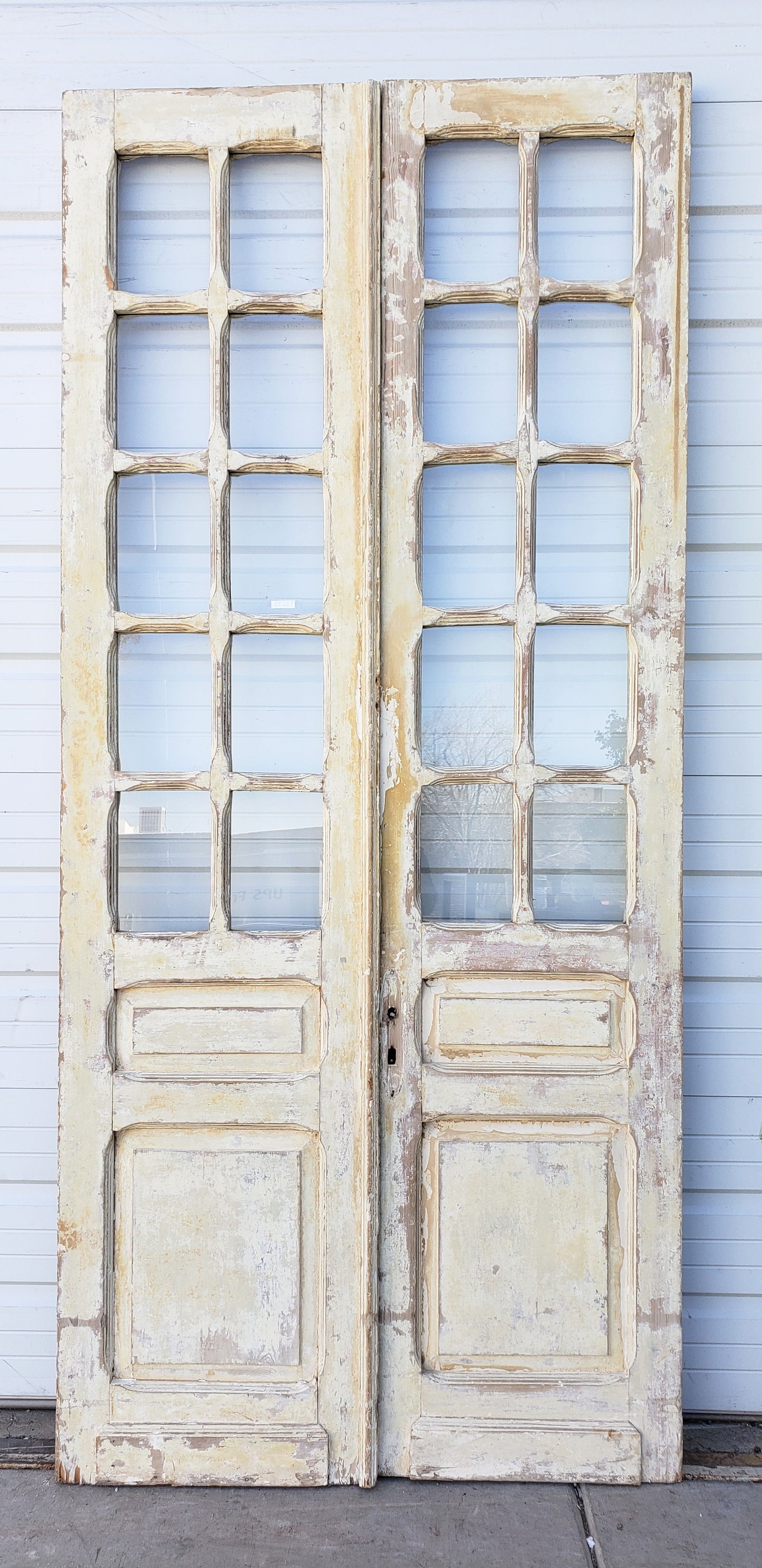 Pair of 10 Lite Washed Wood Antique Doors