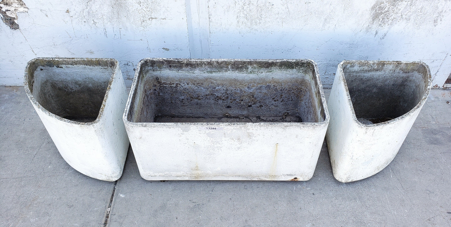 Unique 3 Piece Willy Guhl Planter with One Center Rectangle and Two Rounded Triangles