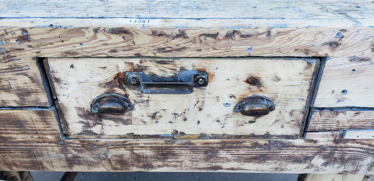 Stripped Grey Work Table with Vise