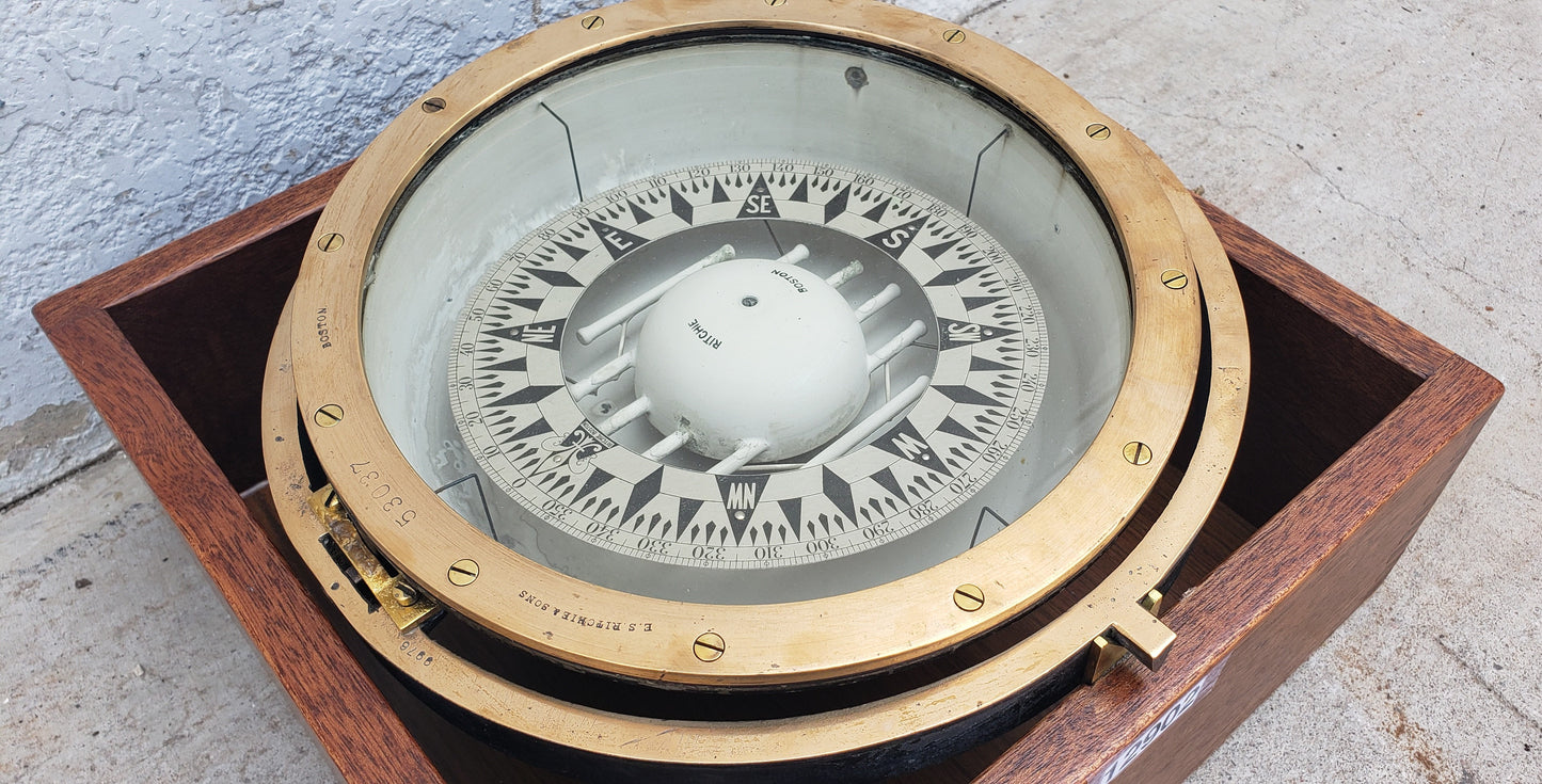 Large Nautical Compass in Wood Box