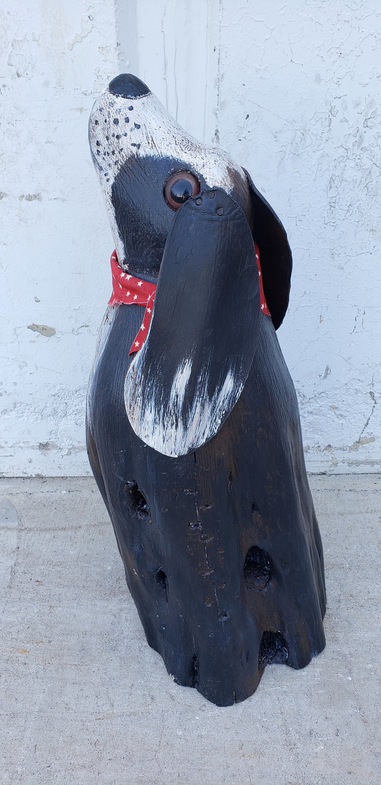 Black and White Folk Art Dog Figure