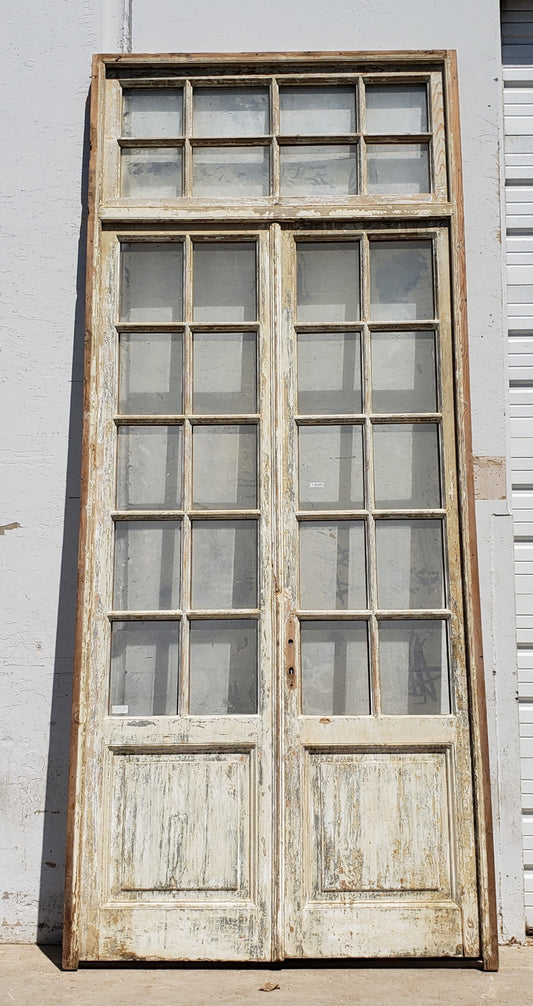 Set of Painted 10-Lite Antique Doors with 8-Lite Transom