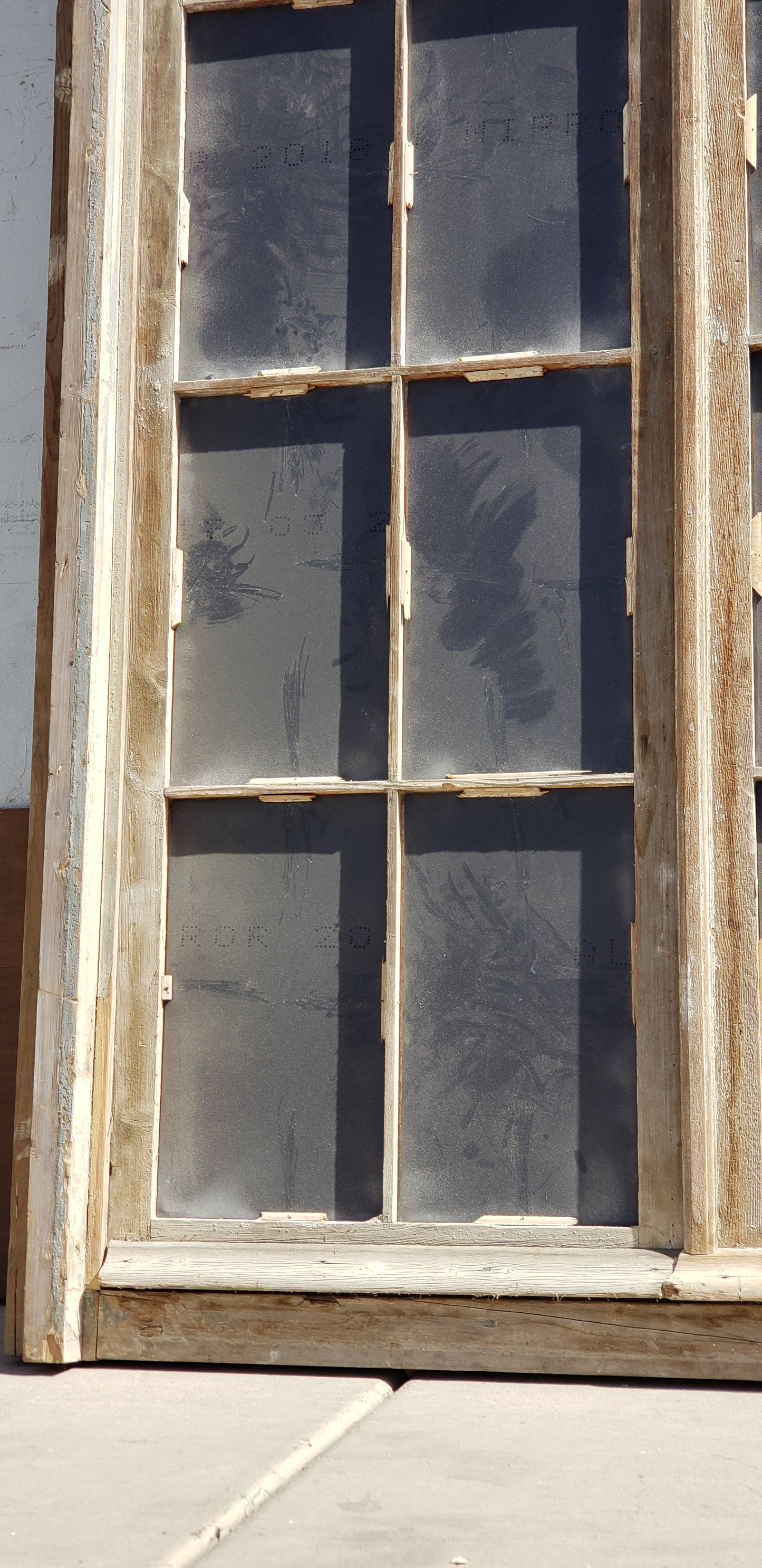 Pair of 8 Pane Mirrored French Windows with Arched Style Transom