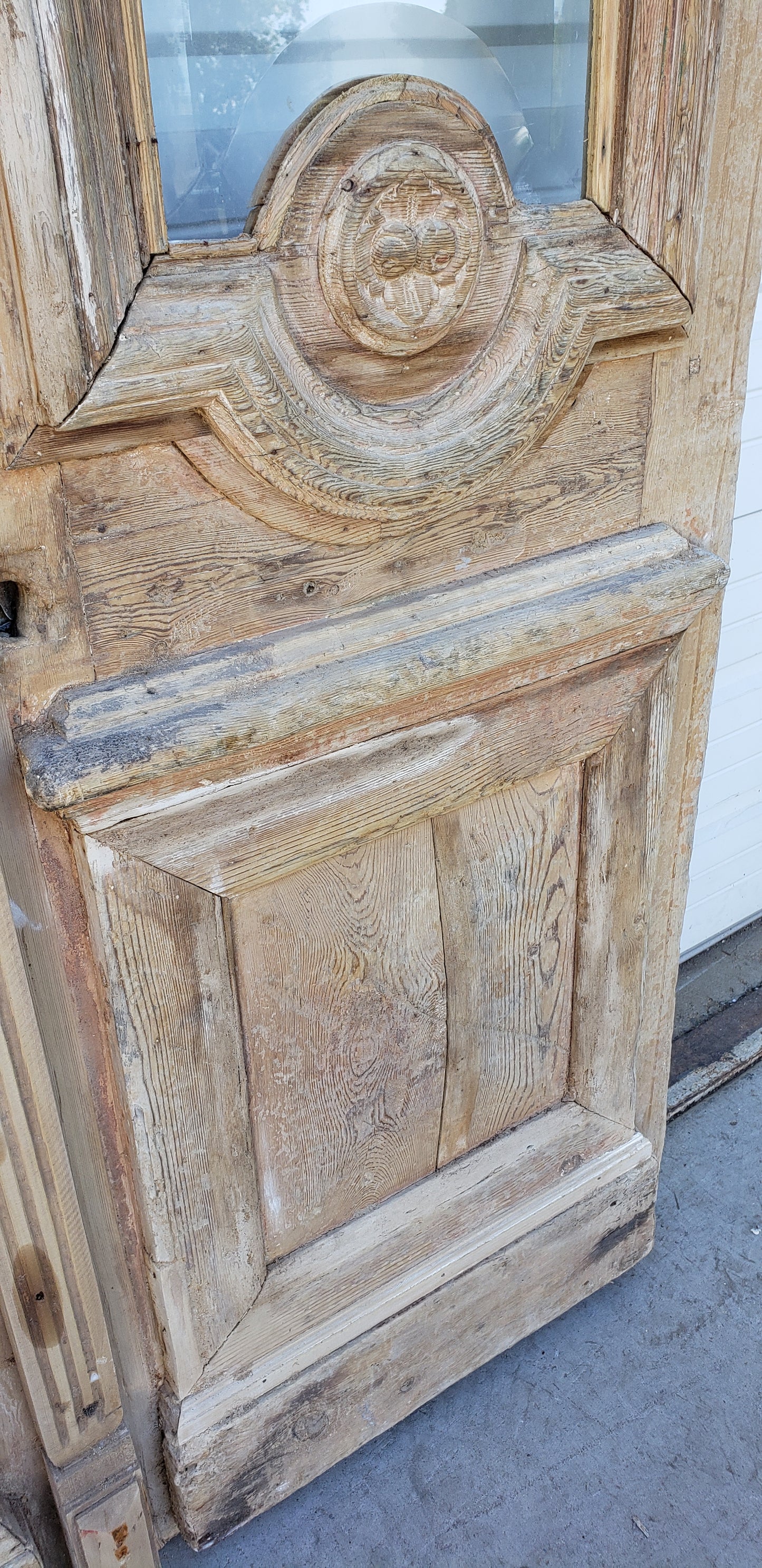 Pair of Antique Wood Carved Doors with Single Glass Lites