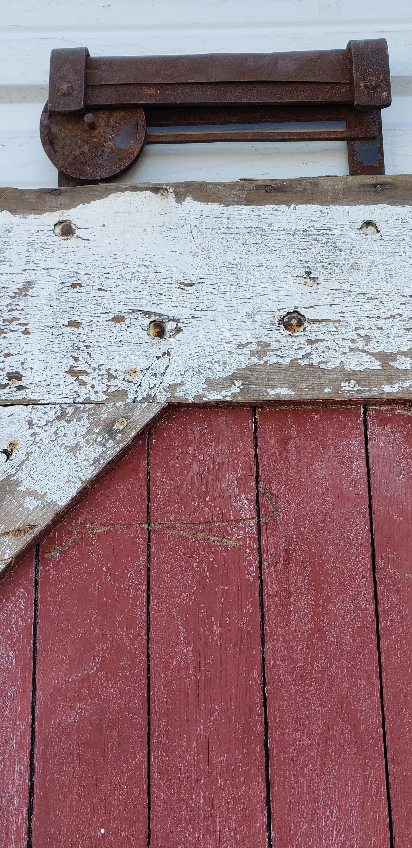 Single 3 Panel Red and White Antique Barn Door