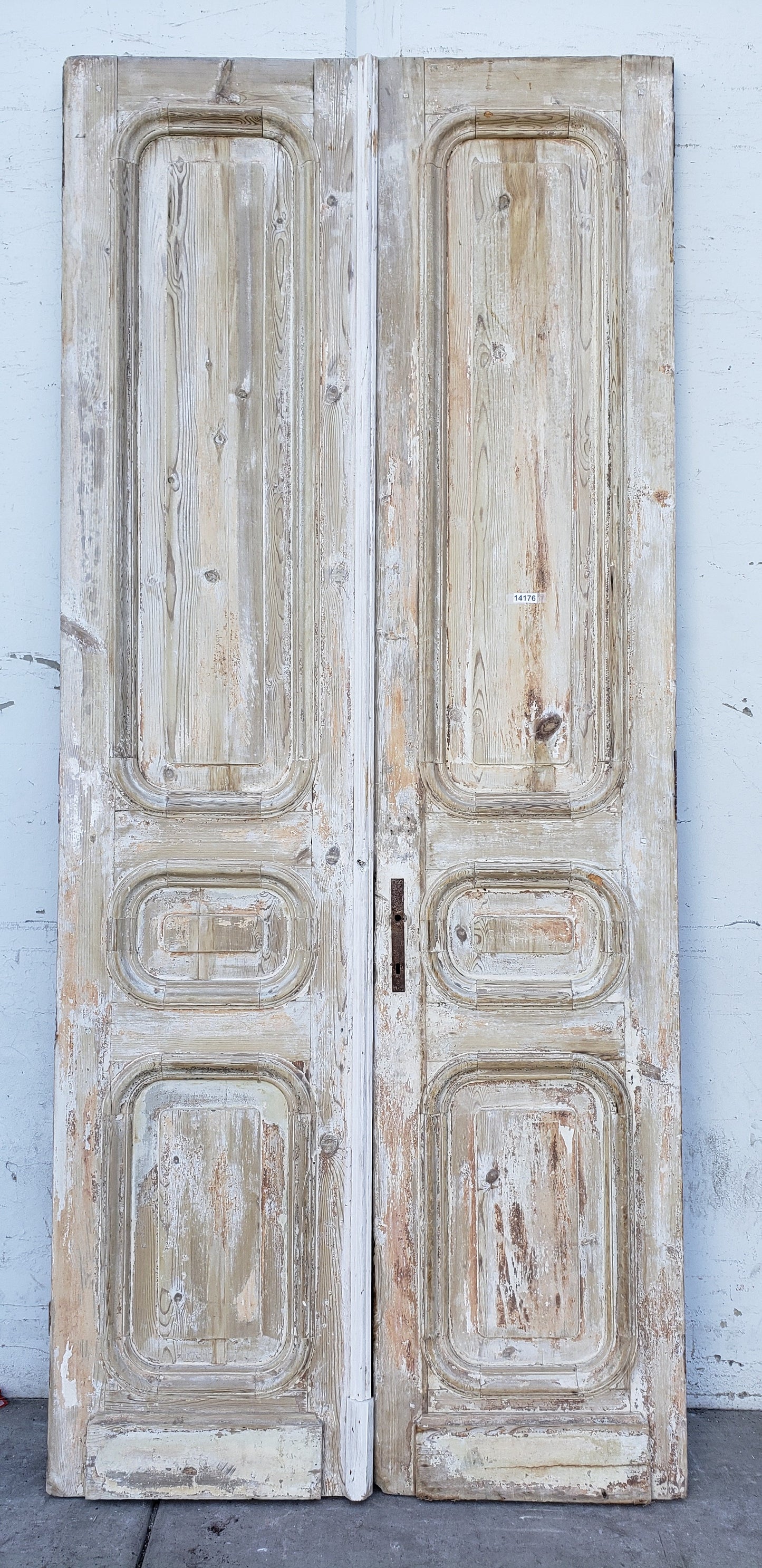 Pair of Antique Solid Wood 3 Curved Panel French Doors