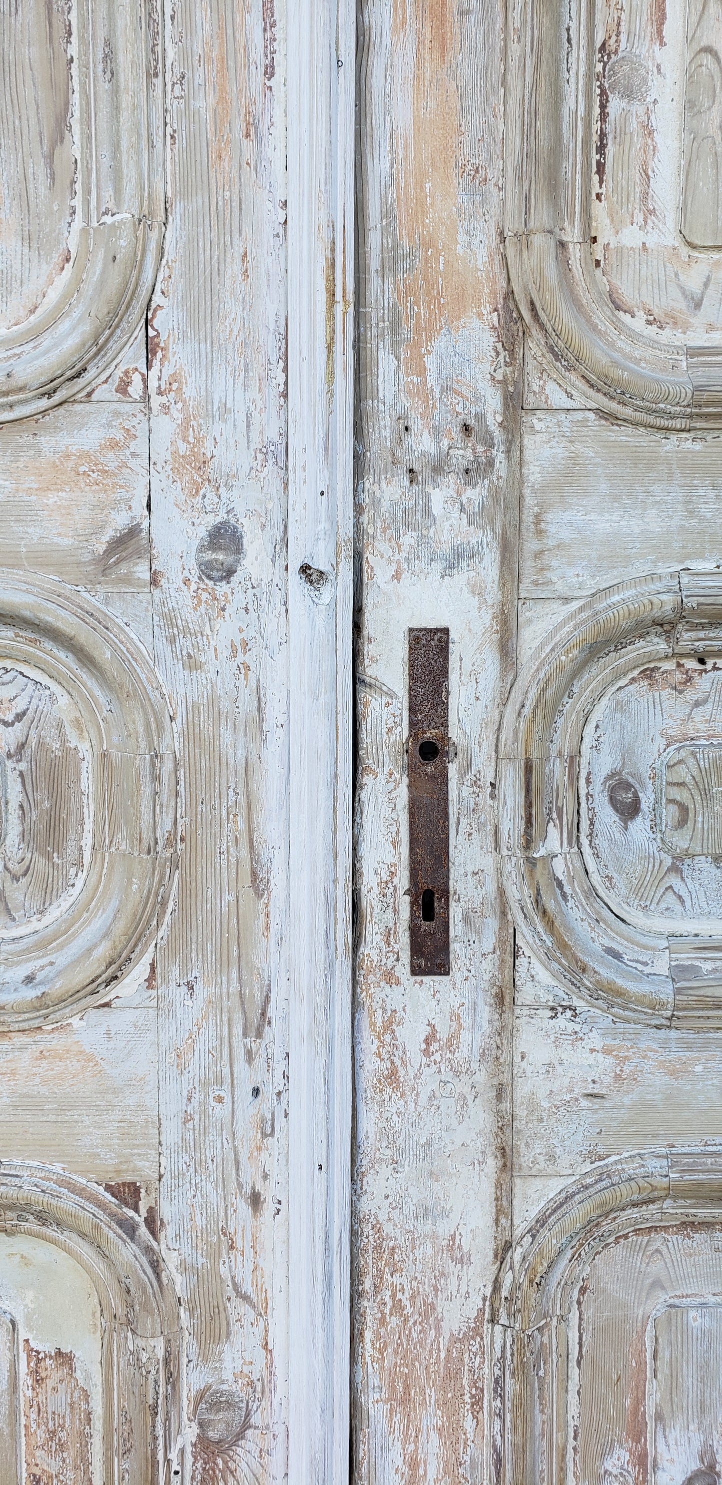 Pair of Antique Solid Wood 3 Curved Panel French Doors