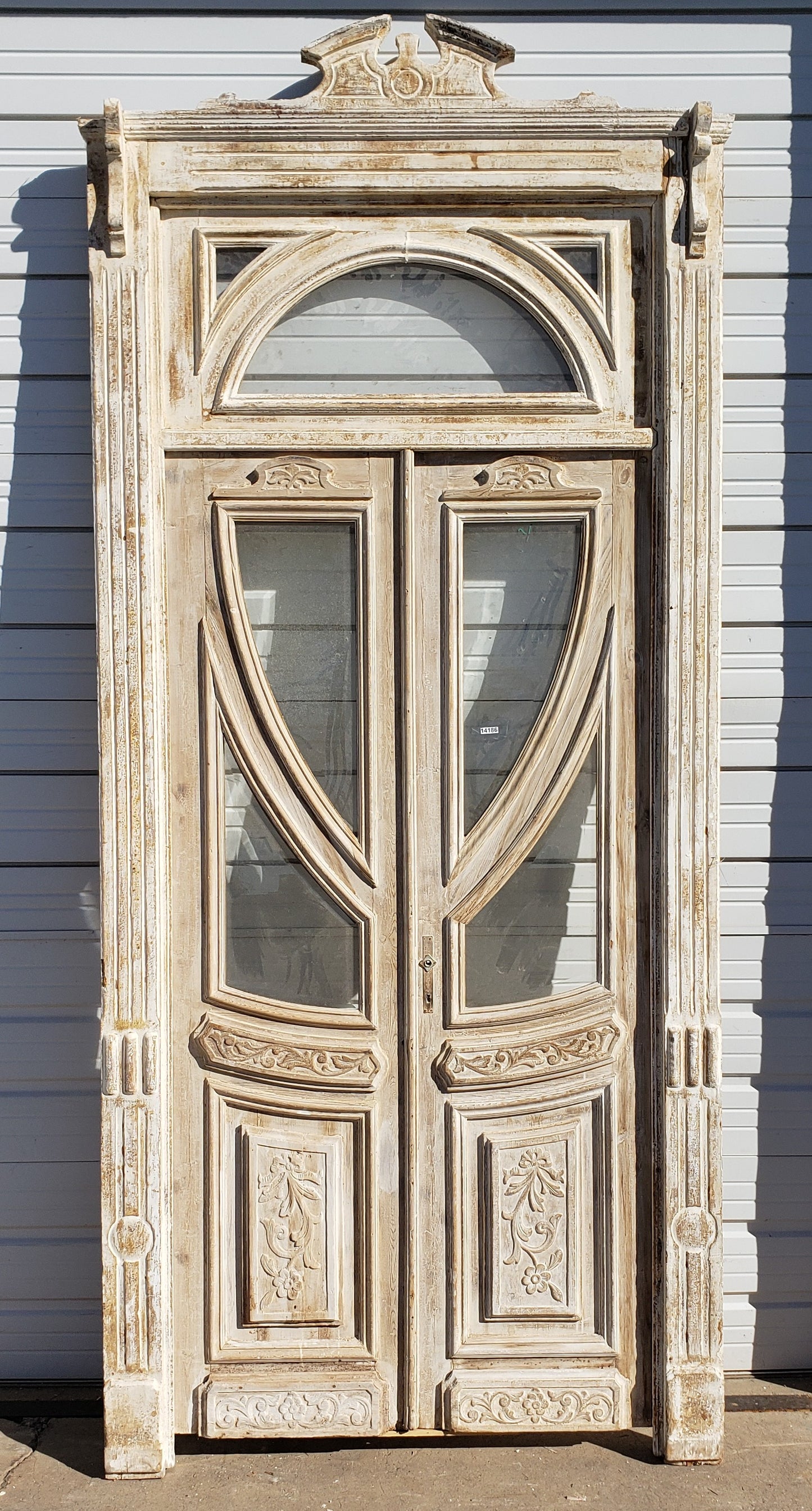 Pair of 2 Lite Antique Painted Doors in Frame with Transom Window