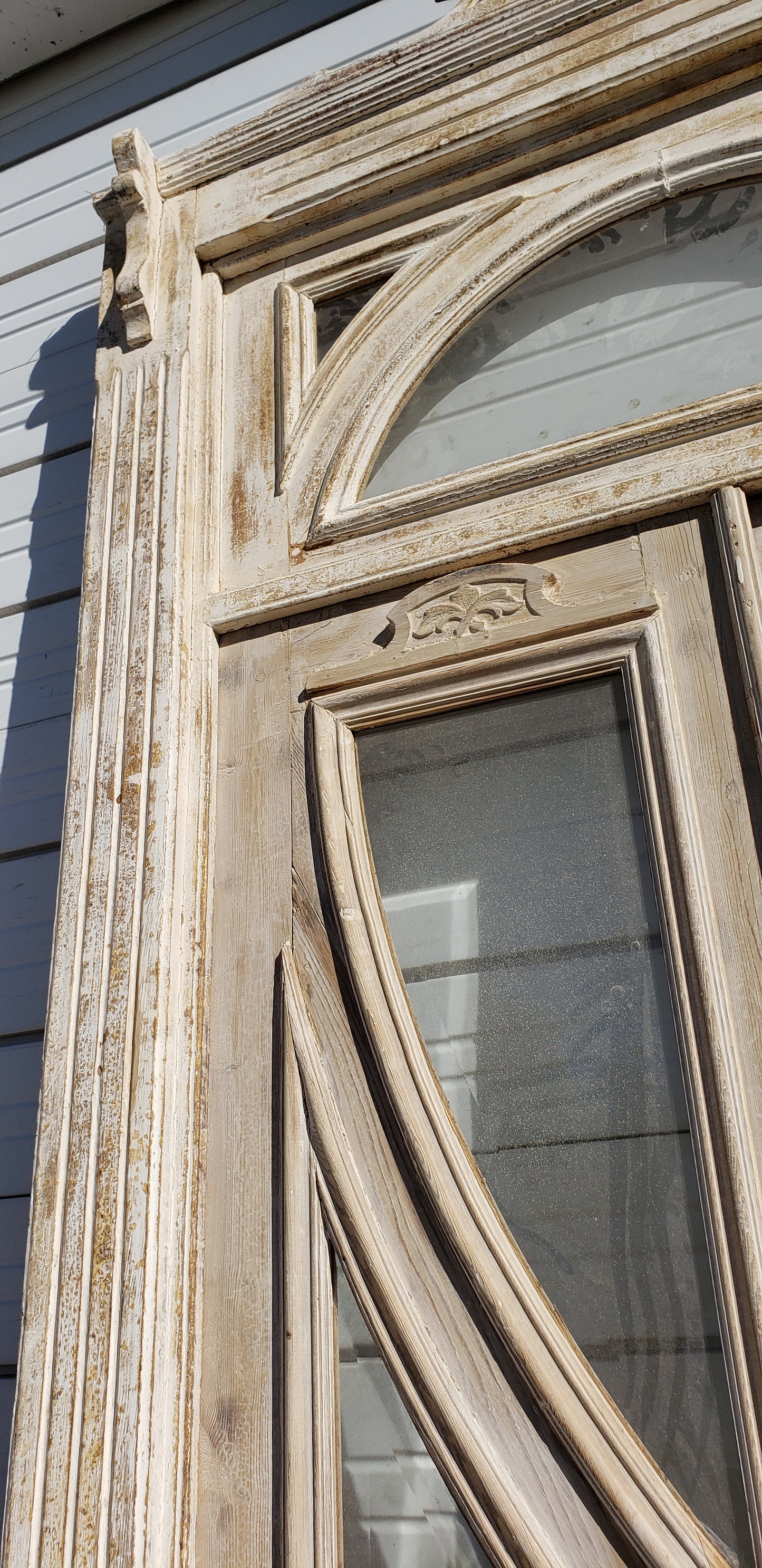 Pair of 2 Lite Antique Painted Doors in Frame with Transom Window