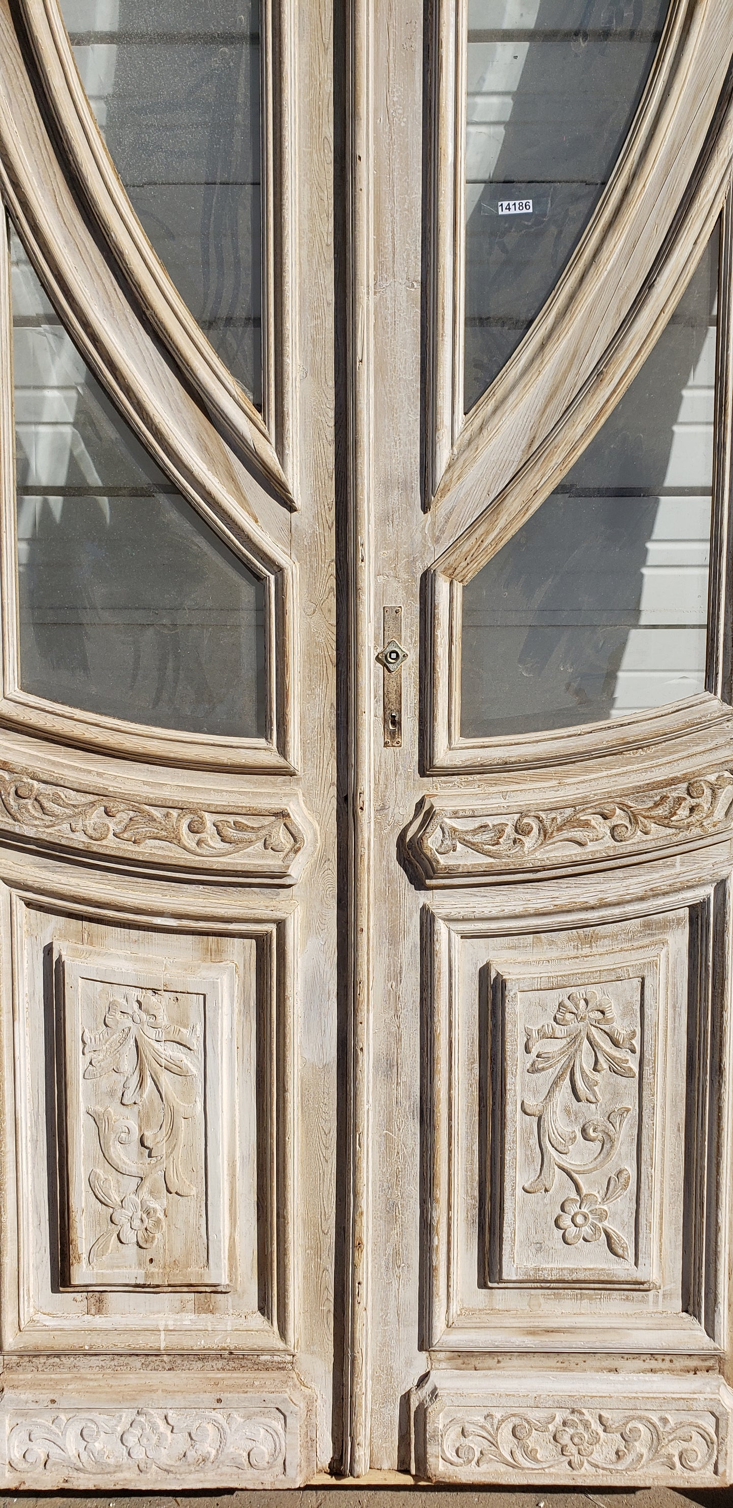 Pair of 2 Lite Antique Painted Doors in Frame with Transom Window