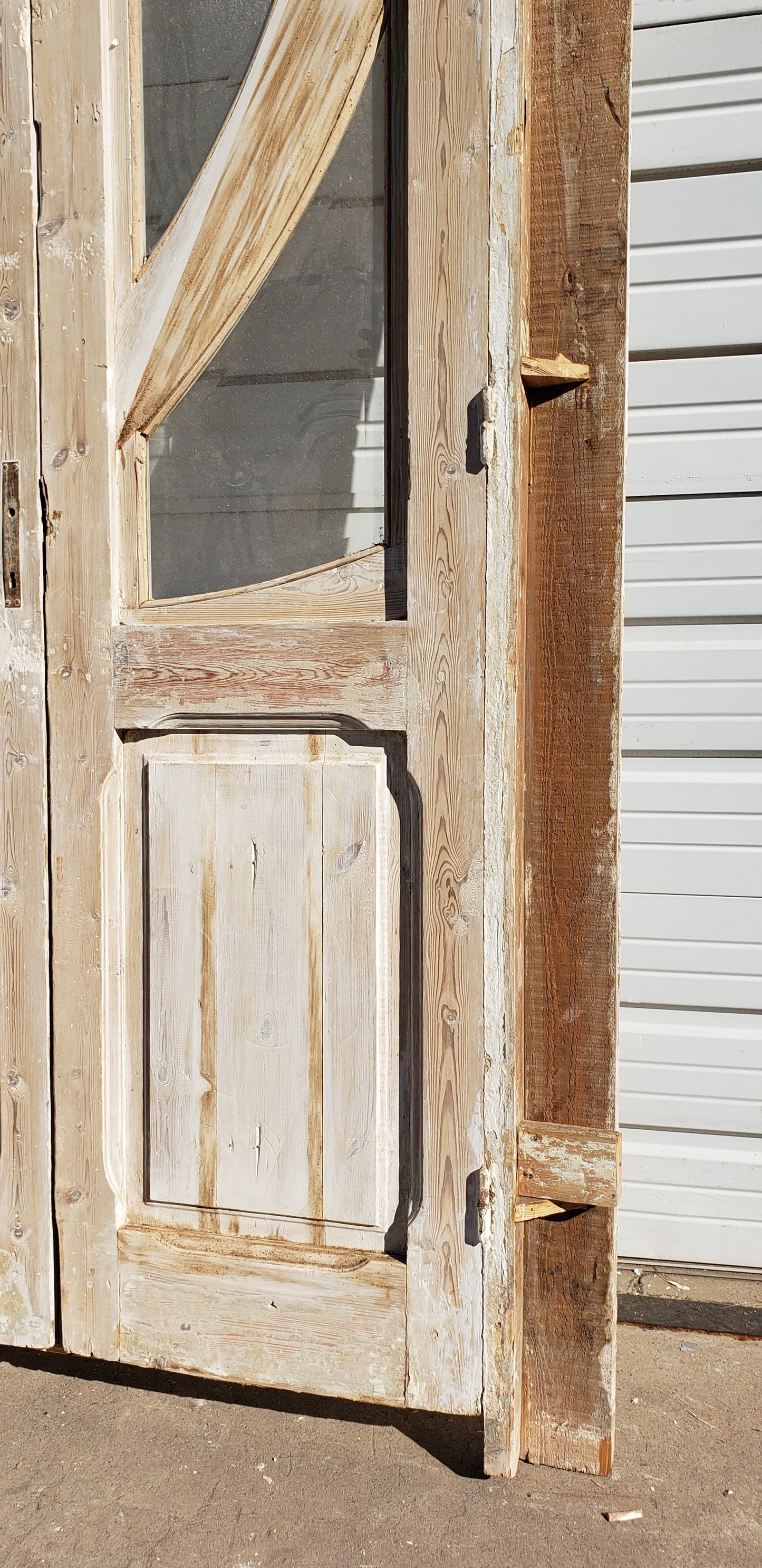 Pair of 2 Lite Antique Painted Doors in Frame with Transom Window