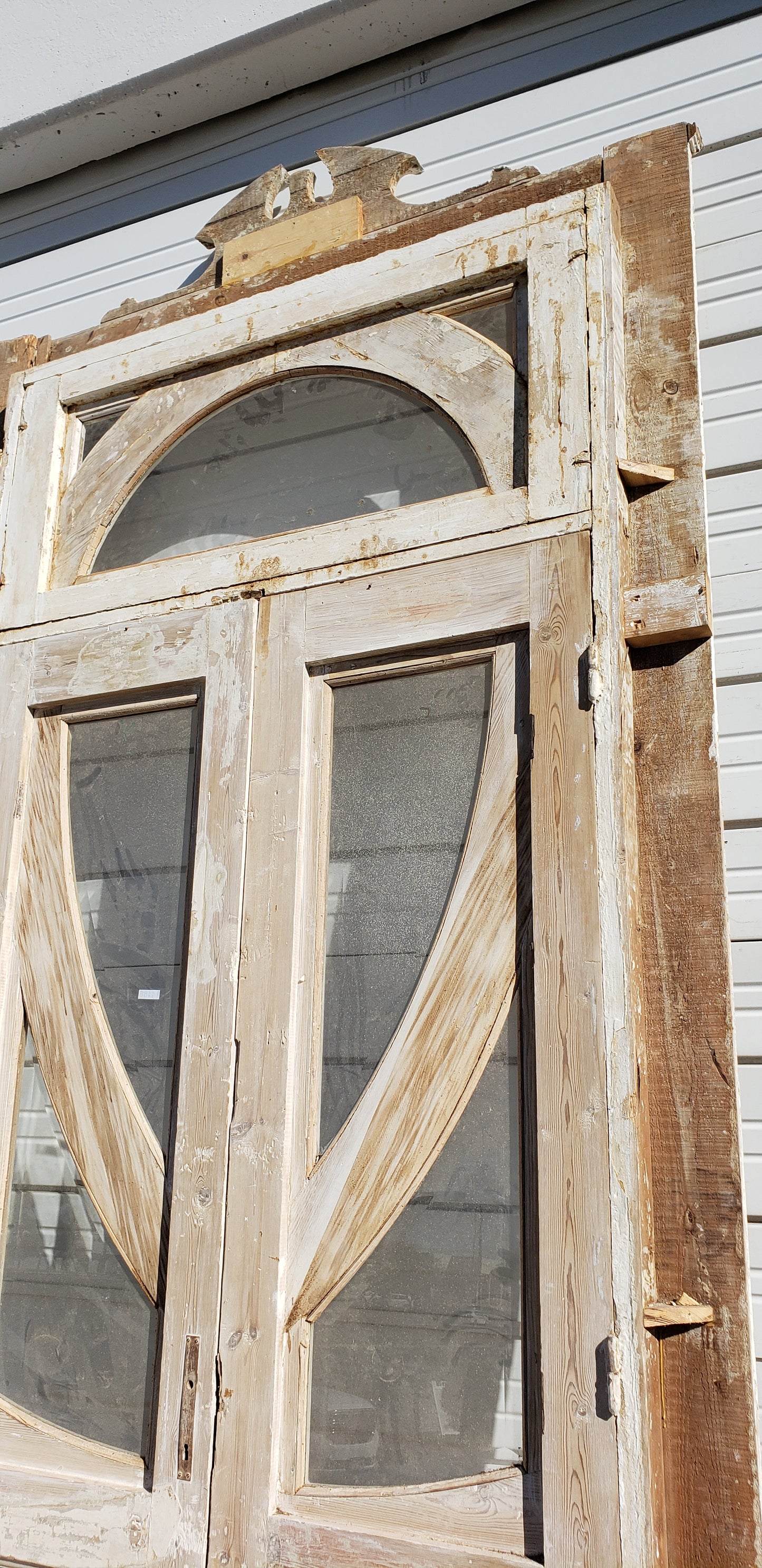 Pair of 2 Lite Antique Painted Doors in Frame with Transom Window